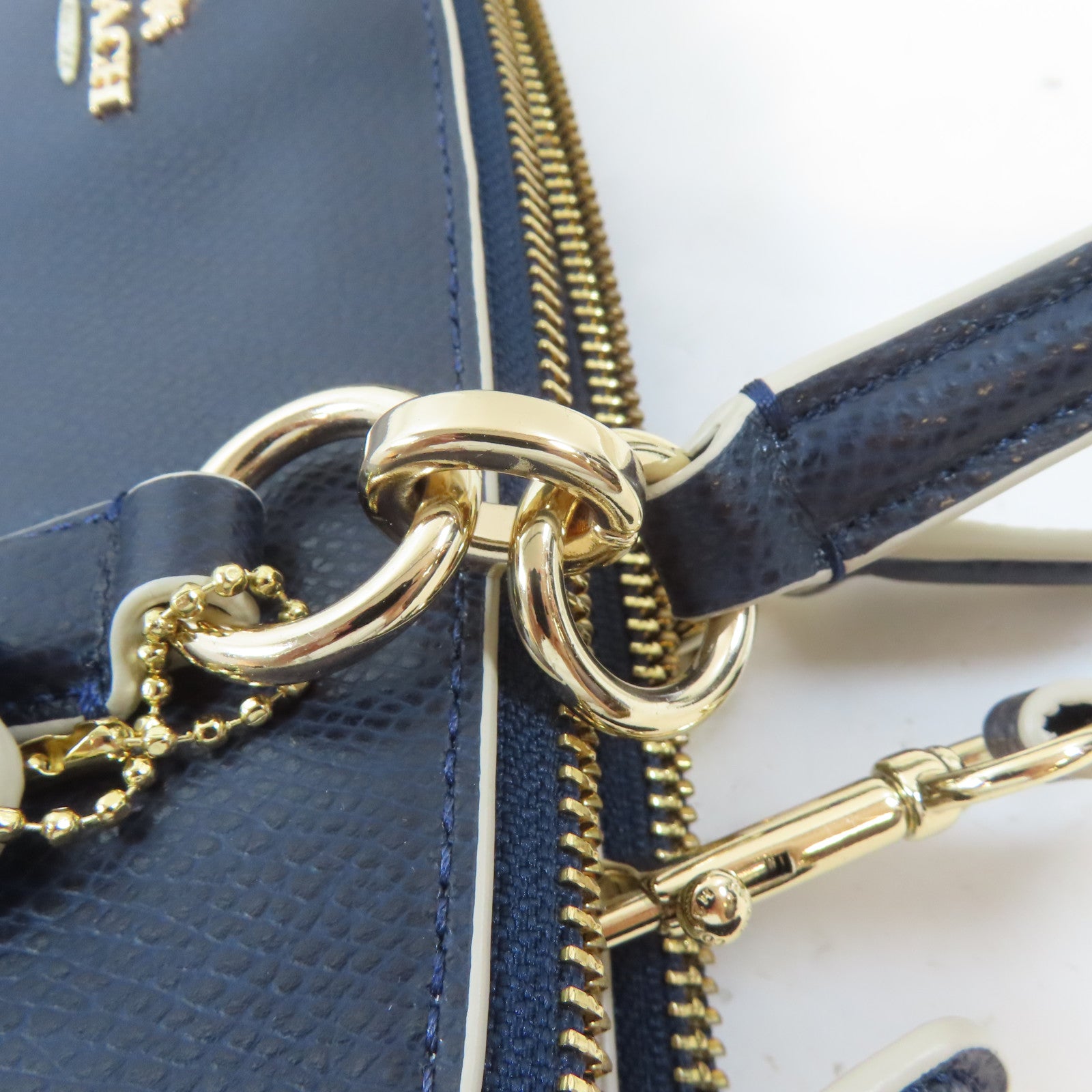 COACH 皮革2 Way Shoulder Bag金扣手挽肩背兩用袋深藍色