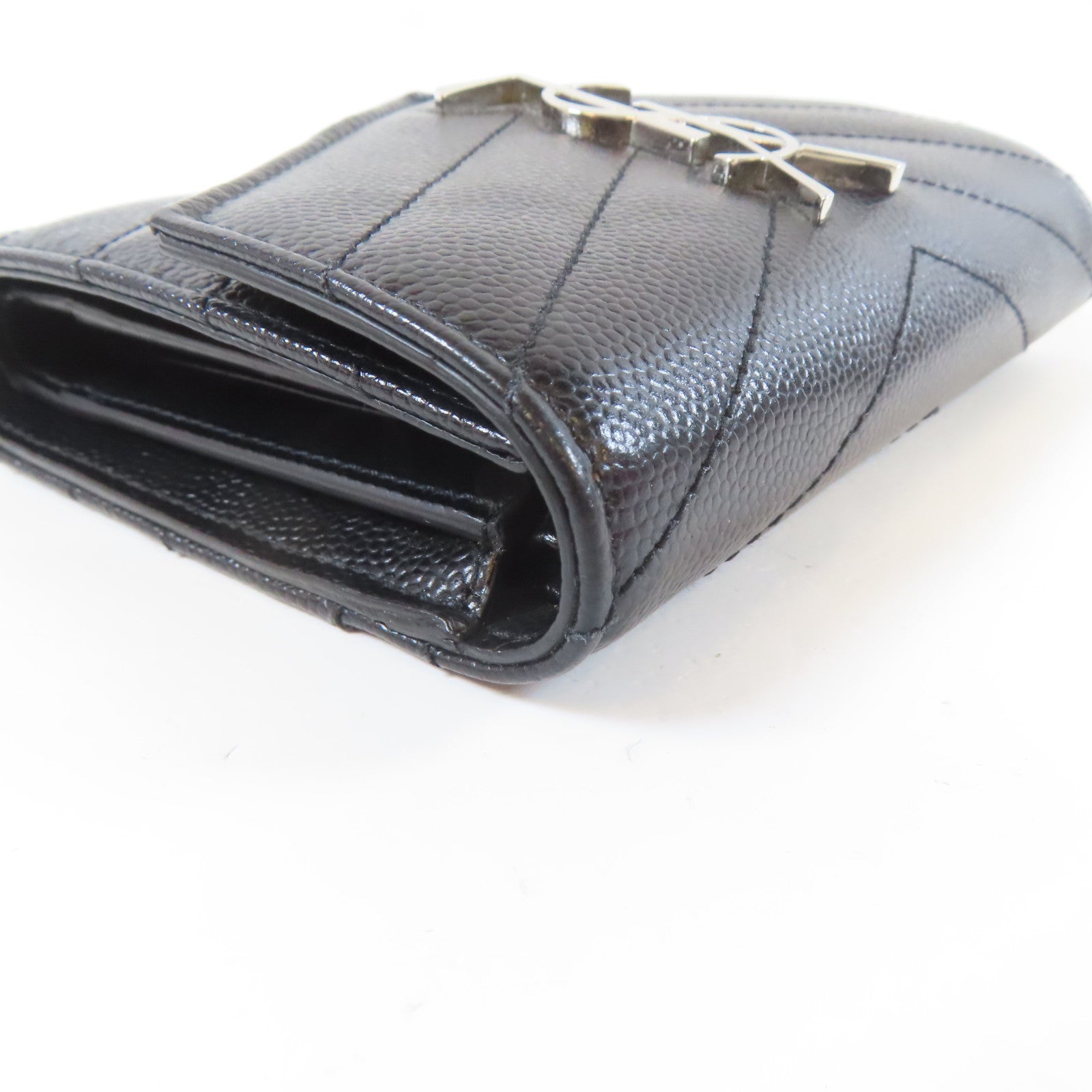 SAINT LAURENT 牛皮皮革Wallet銀扣錢包黑色