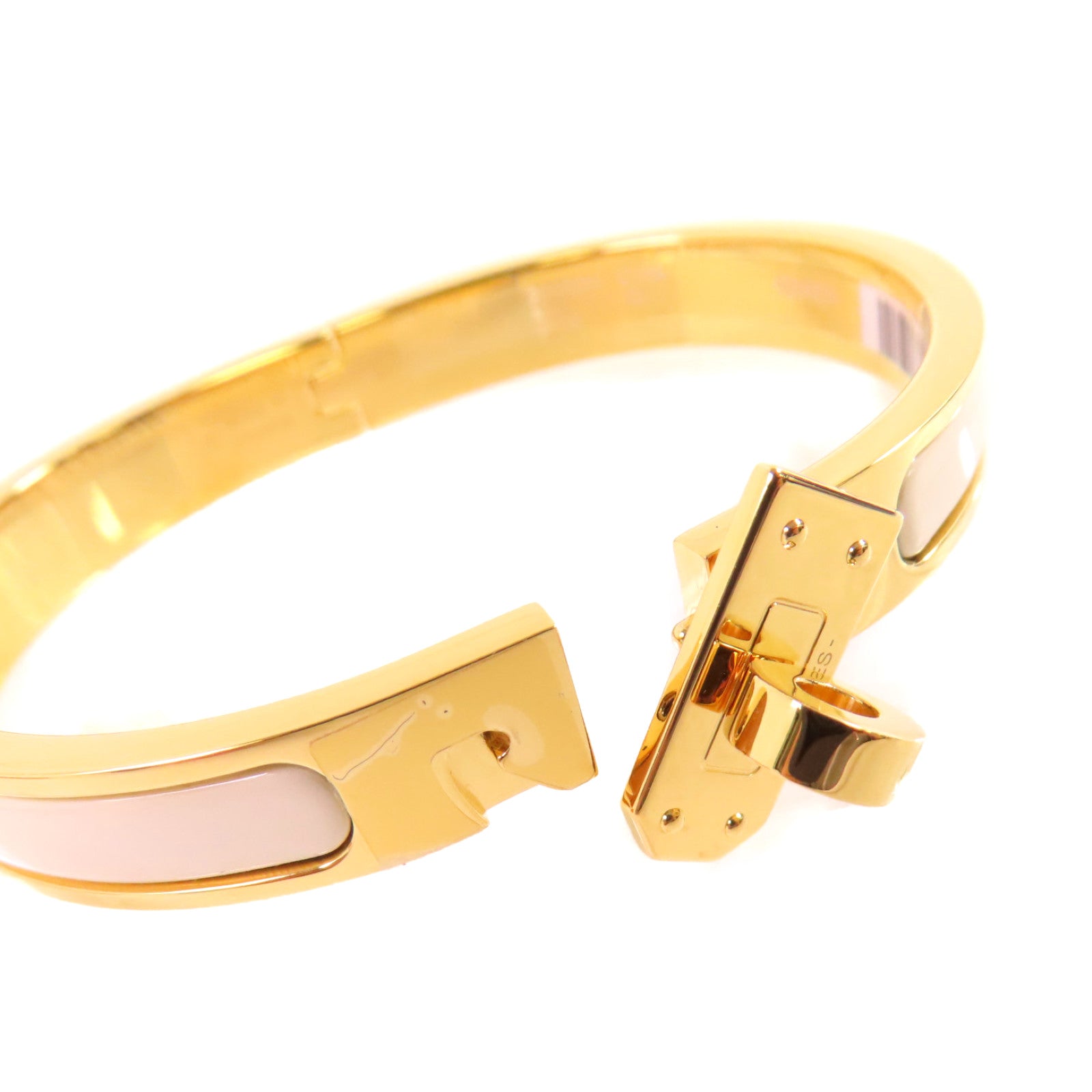 HERMES 金屬/琺瑯Mini Clic Kelly Bracelet金扣手鏈金色/米白色