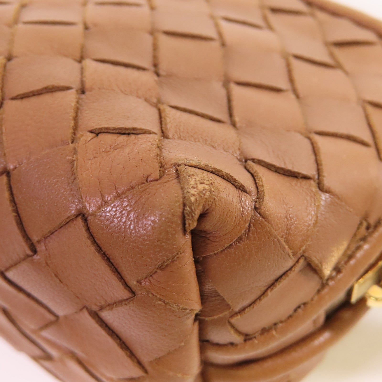 BOTTEGA VENETA 【激減優惠】織紋皮革Pouch金扣手拿包啡色