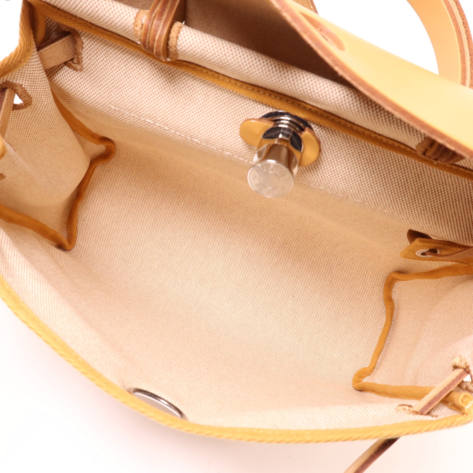 HERMES 帆布Herbag PM銀扣手挽肩背兩用袋Beige