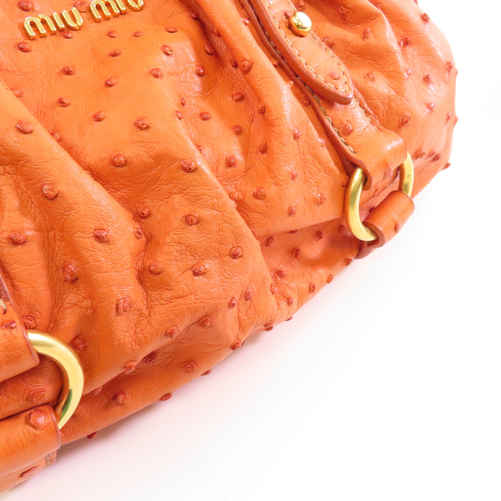 Miu Miu 鴕鳥皮革2 Way Shoulder金扣手挽肩背兩用袋橙色