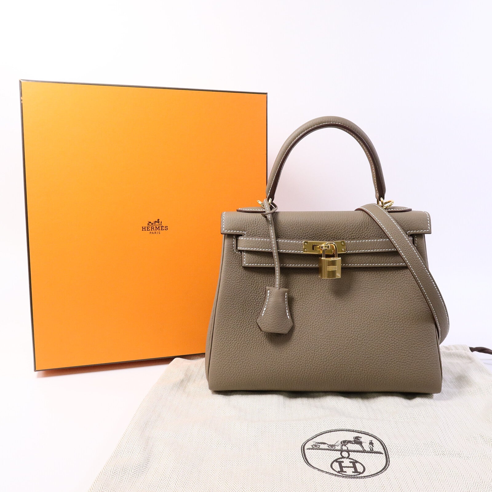 HERMES Togo皮革Kelly 25手挽肩背兩用袋Etoupe