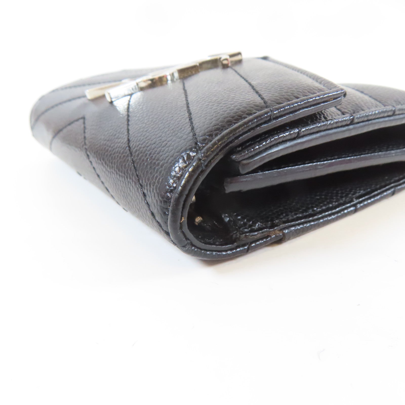 SAINT LAURENT 牛皮皮革Wallet銀扣錢包黑色
