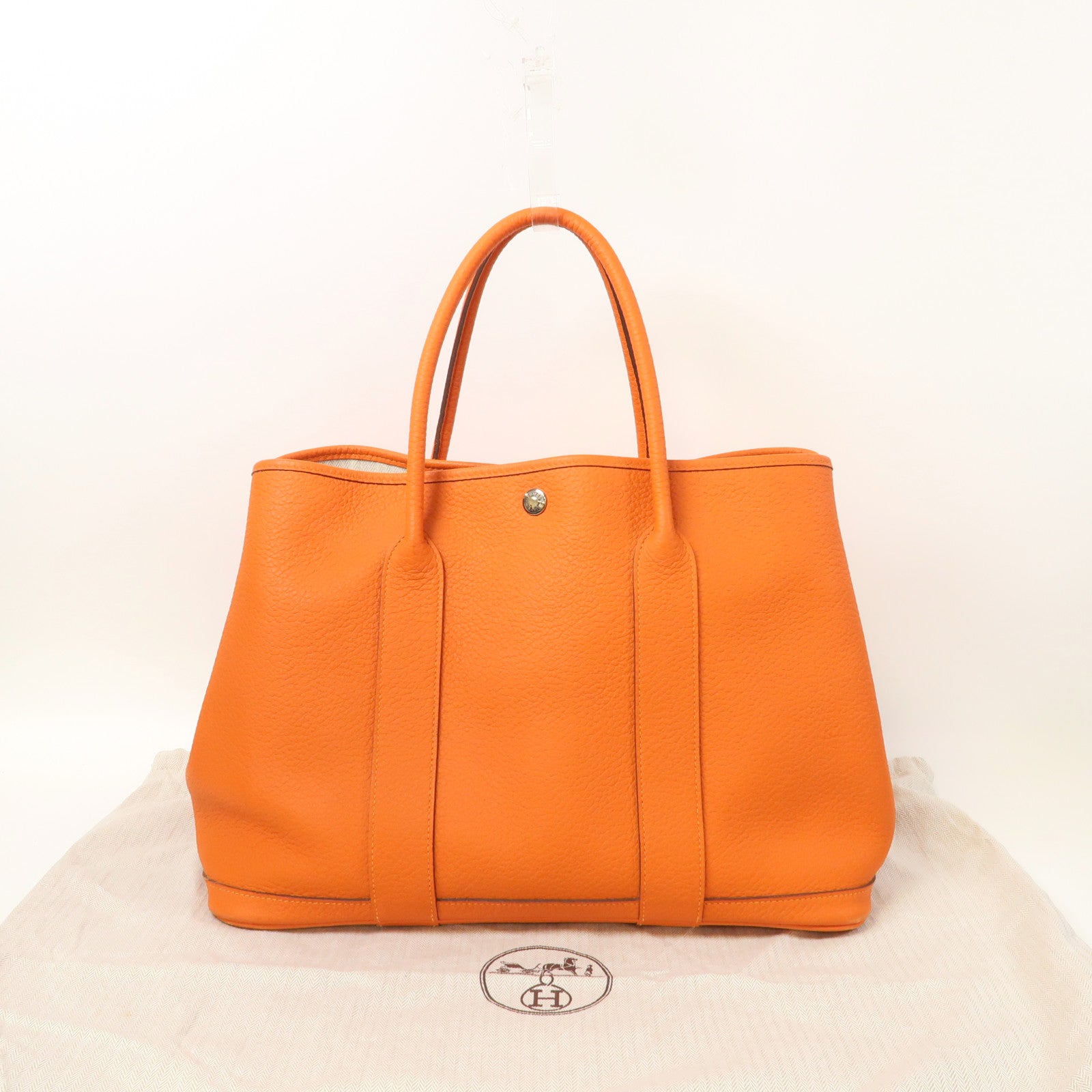 HERMES Negonda皮革Garden Party PM銀扣手挽袋火焰橘色