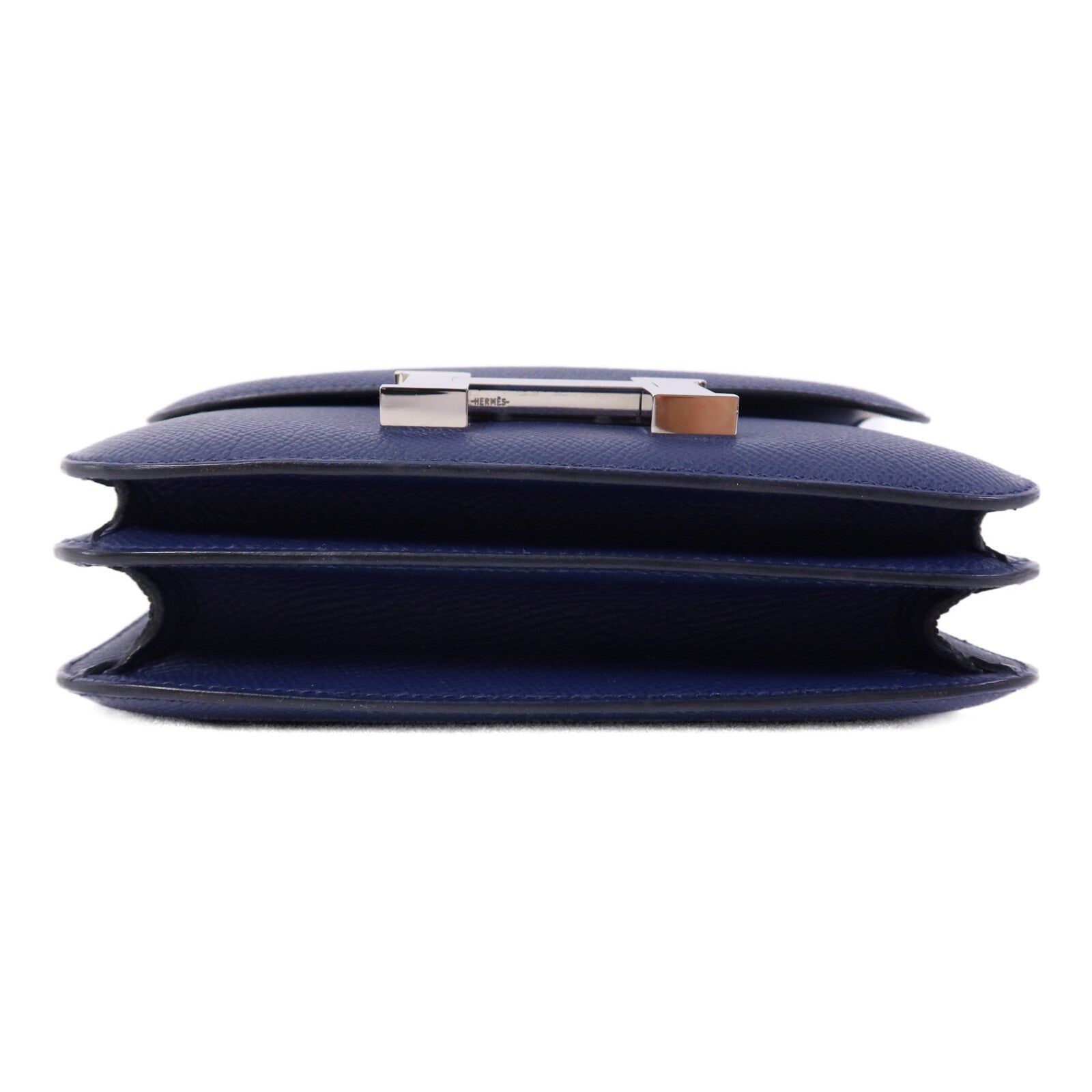 HERMES Epsom皮革Constance Mini銀扣肩背袋Bleu Saphir