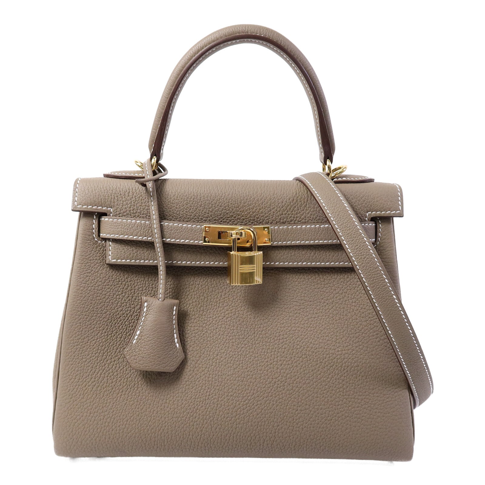 HERMES Togo皮革Kelly 25手挽肩背兩用袋Etoupe