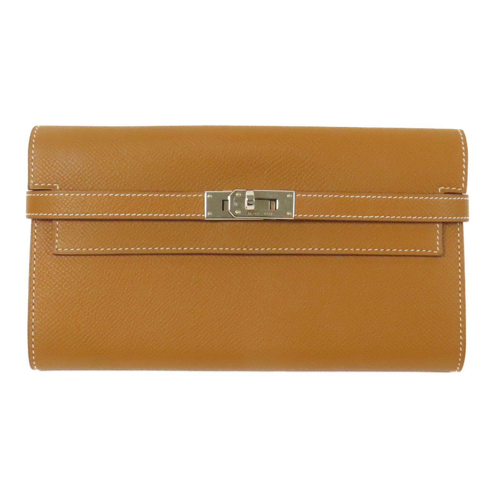 HERMES Epsom皮革Kelly Long Wallet銀扣長錢包Gold