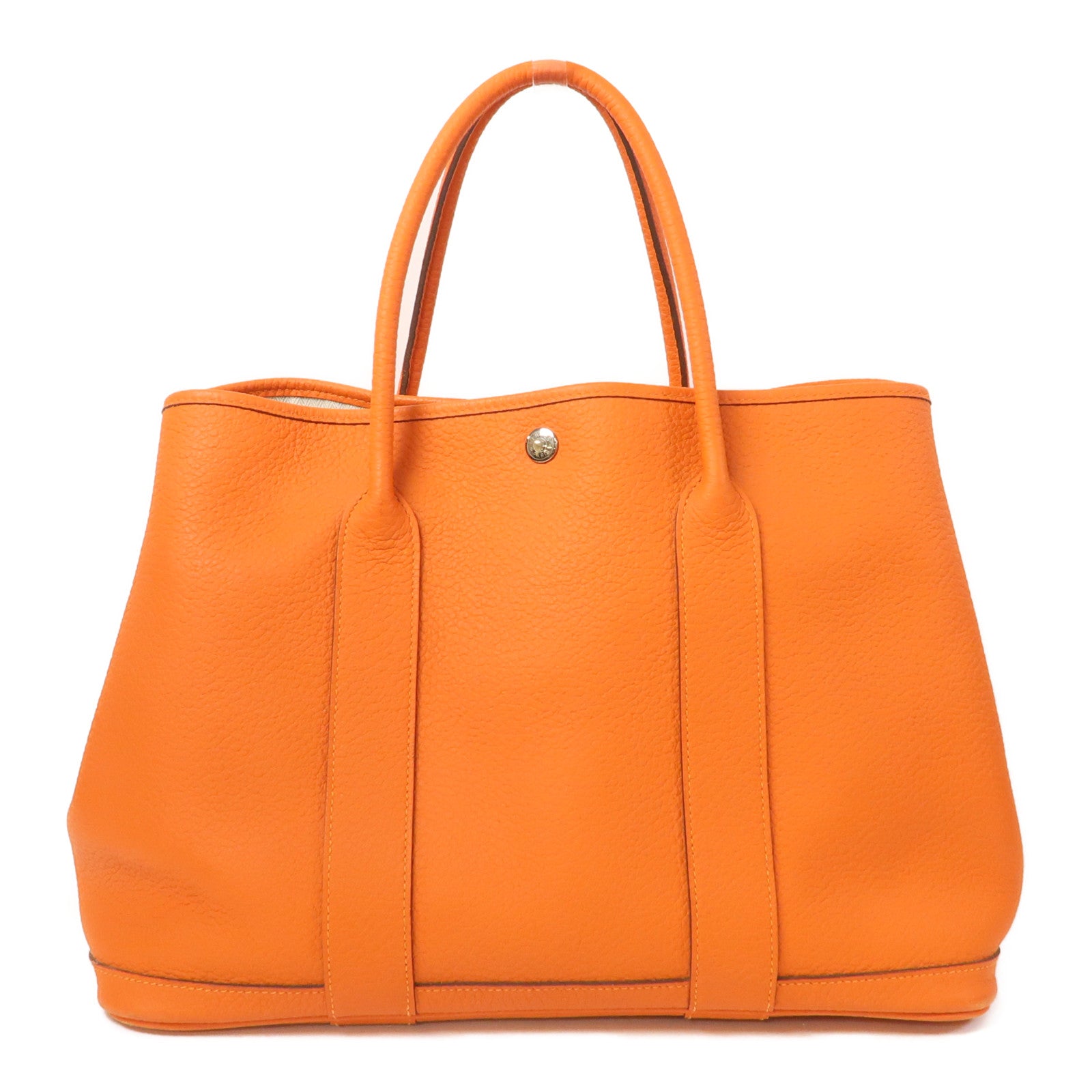 HERMES Negonda皮革Garden Party PM銀扣手挽袋火焰橘色