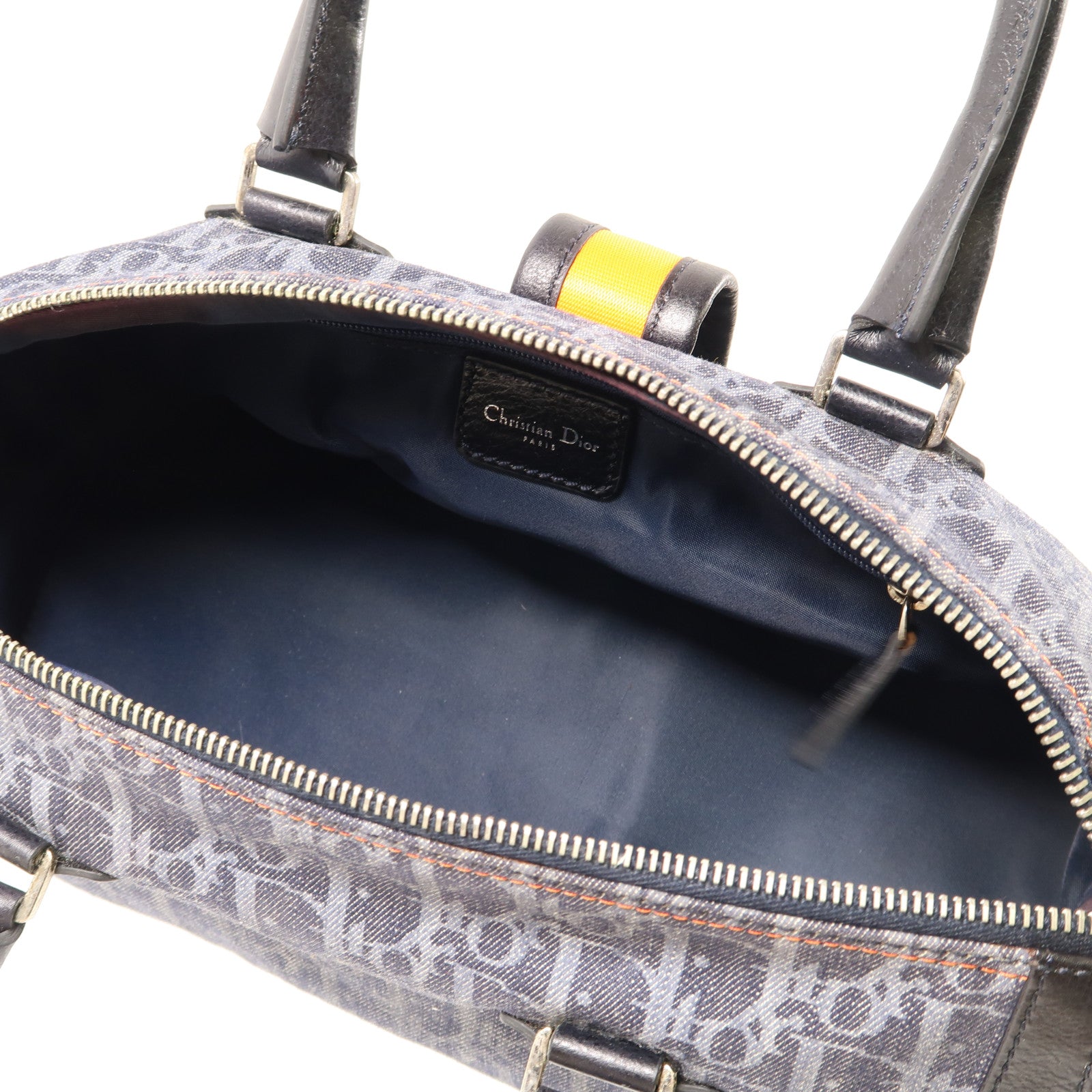 Dior 帆布/皮革Handbag銀扣手挽袋藍色