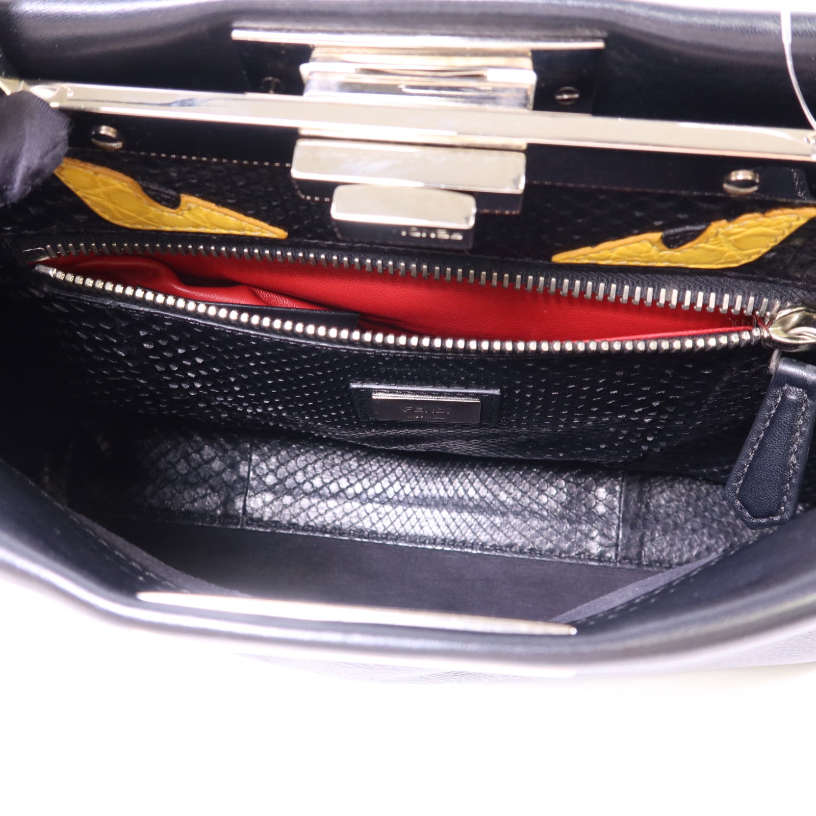 FENDI 蛇皮皮革/牛皮皮革Peekaboo Bag銀扣手挽肩背兩用袋