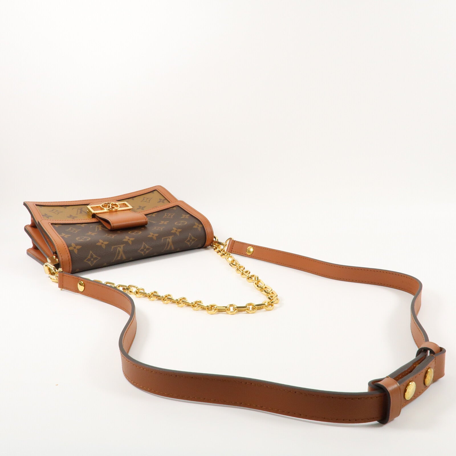 LOUIS VUITTON Monogram Reverse Dauphine MM金扣手挽肩背兩用袋