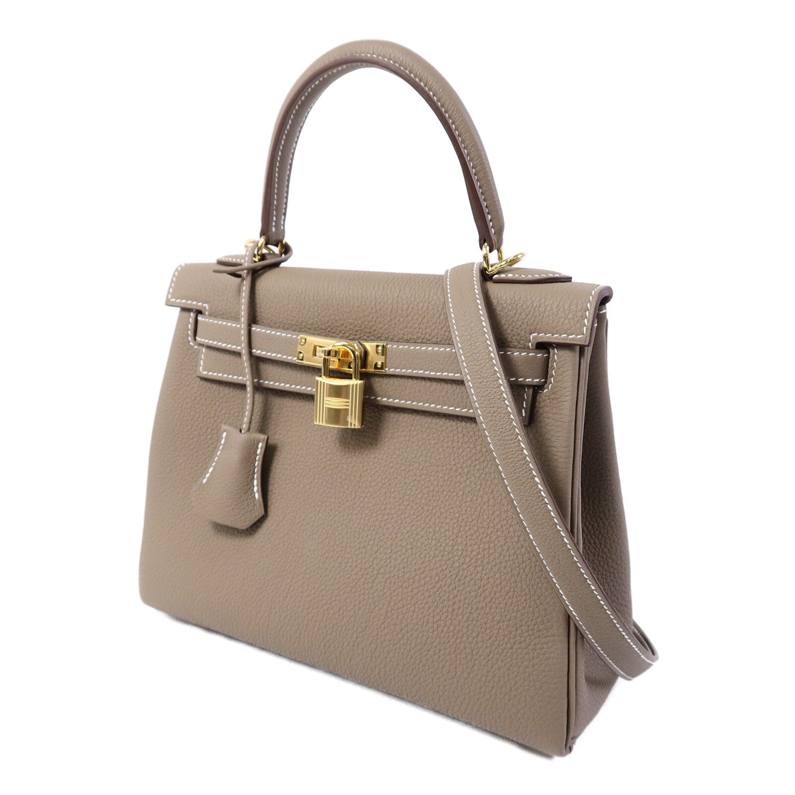 HERMES Togo皮革Kelly 25手挽肩背兩用袋Etoupe
