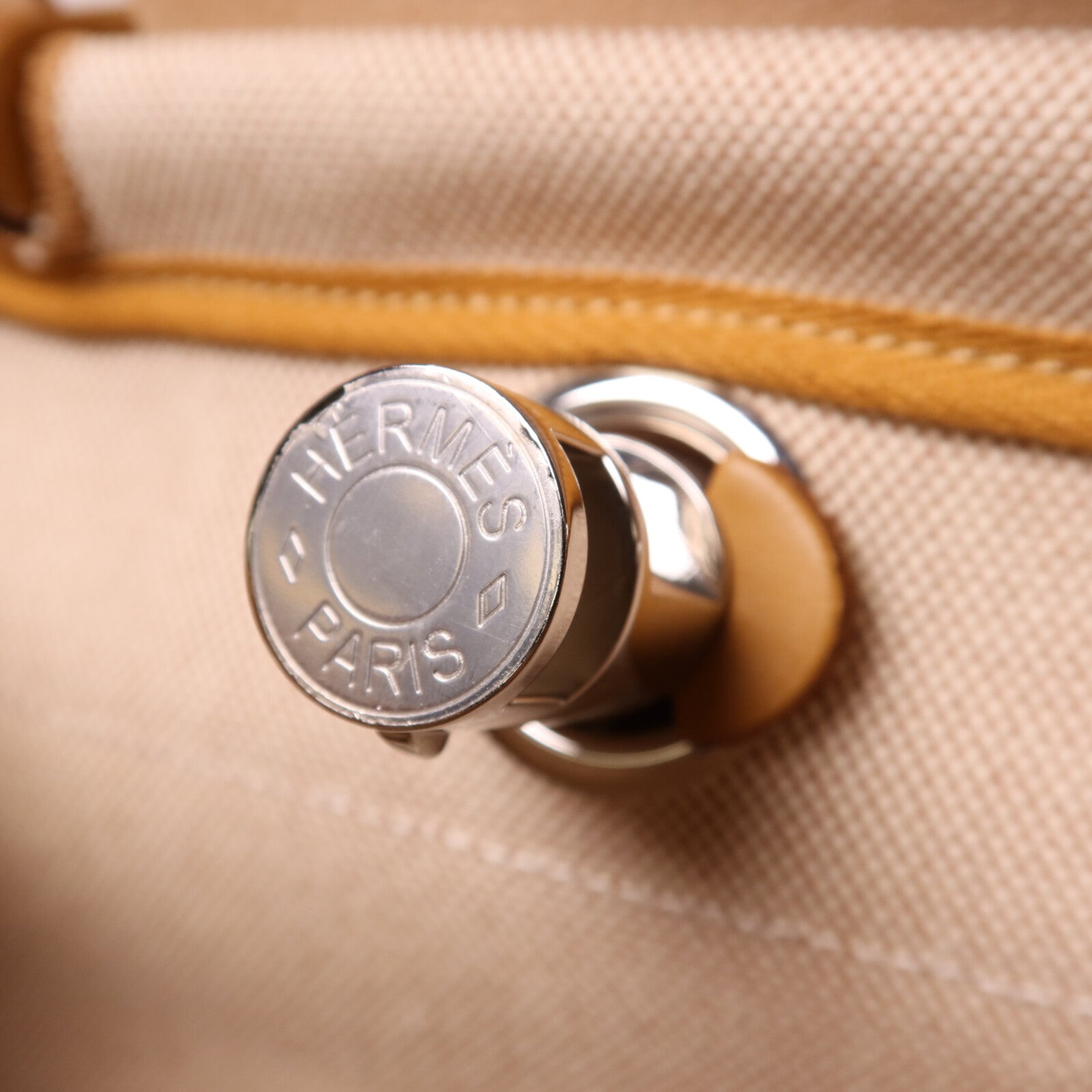 HERMES 帆布Herbag PM銀扣手挽肩背兩用袋Beige