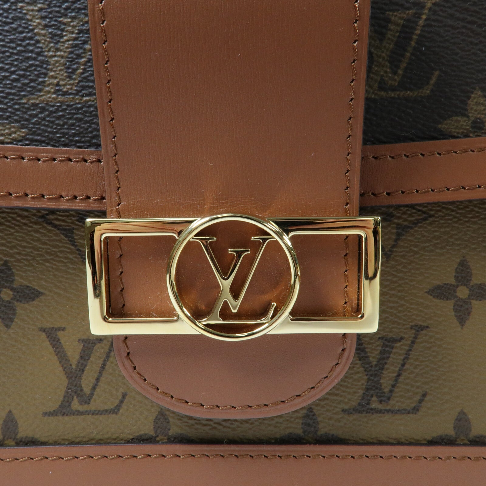 LOUIS VUITTON Monogram Reverse Dauphine MM金扣手挽肩背兩用袋