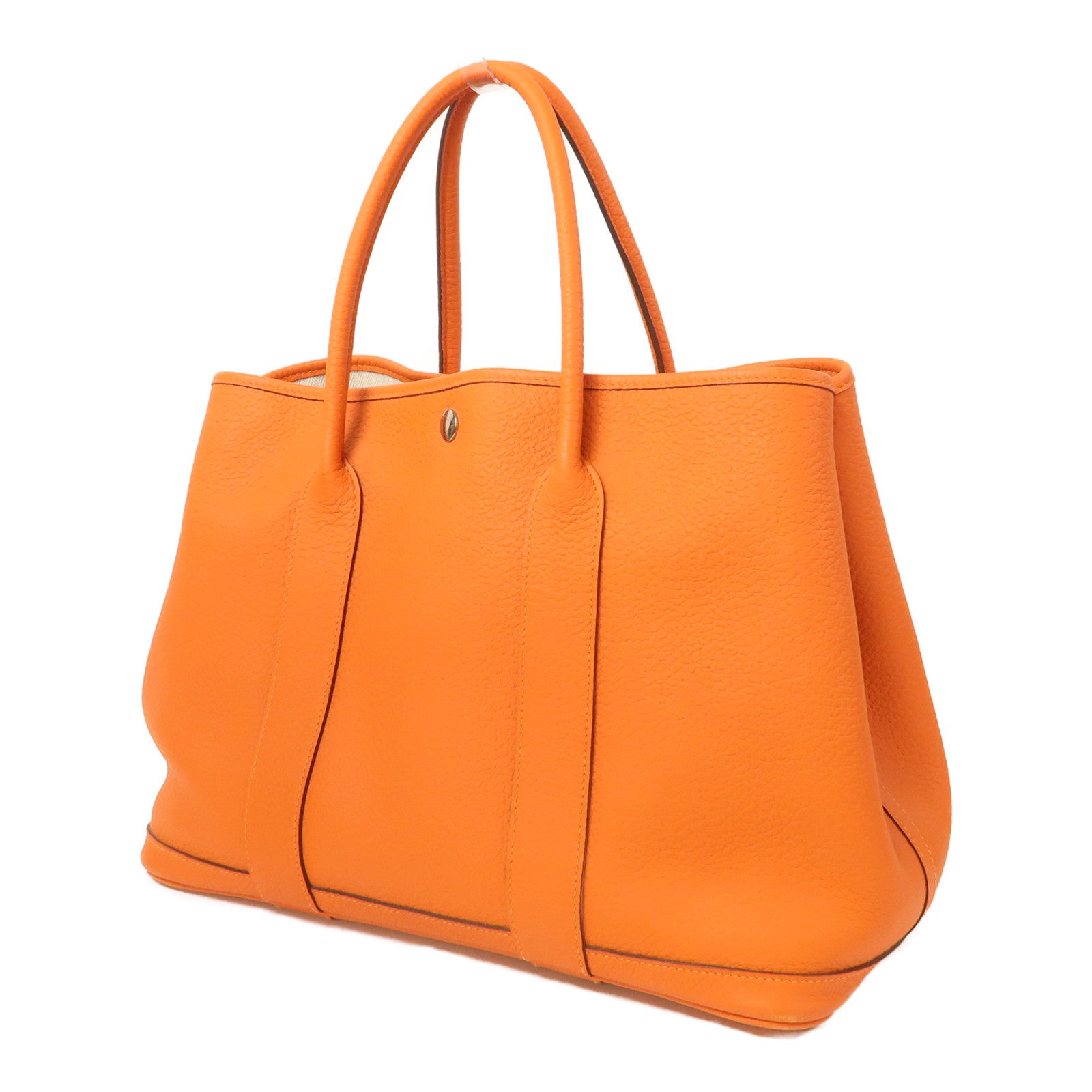 HERMES Negonda皮革Garden Party PM銀扣手挽袋火焰橘色