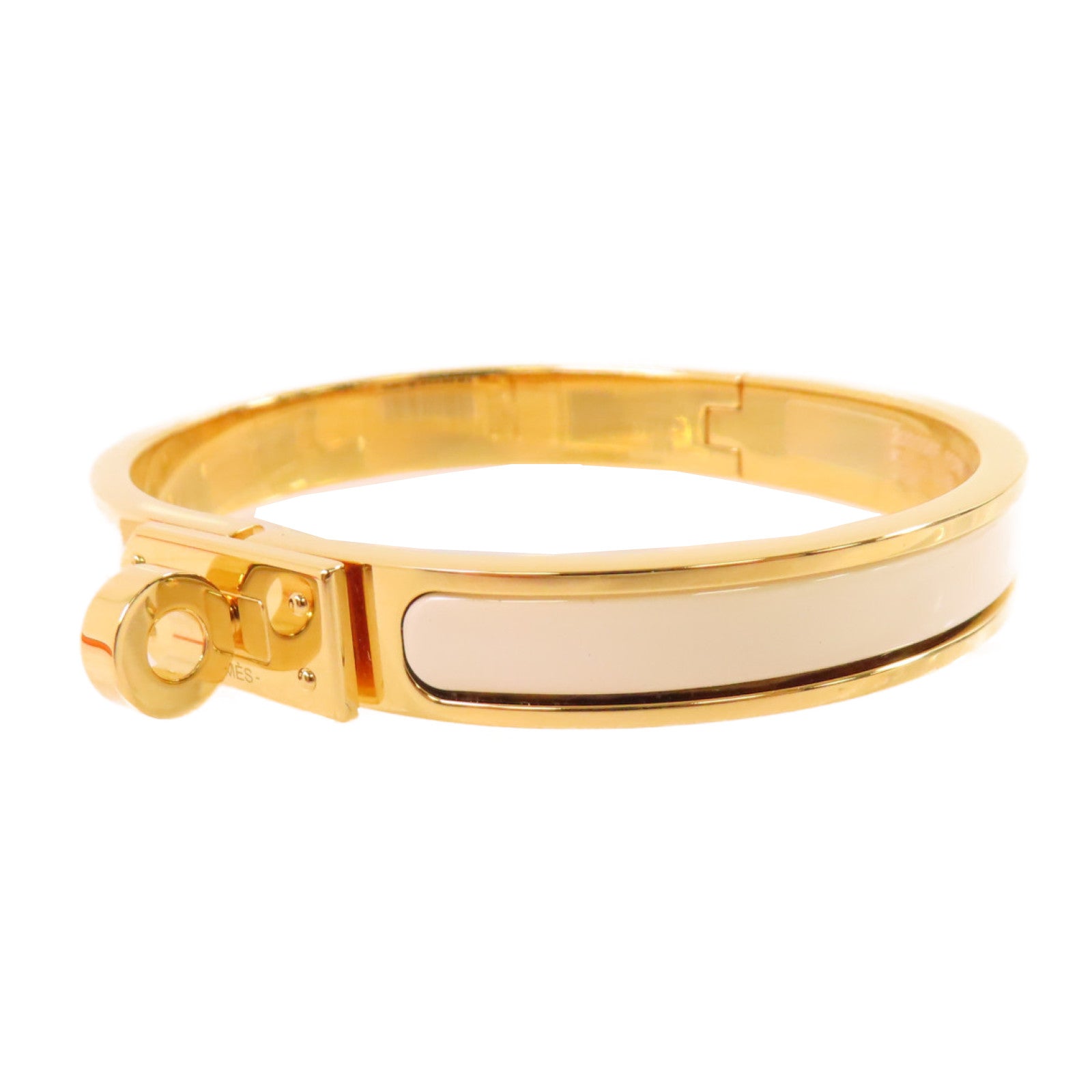 HERMES 金屬/琺瑯Mini Clic Kelly Bracelet金扣手鏈金色/米白色
