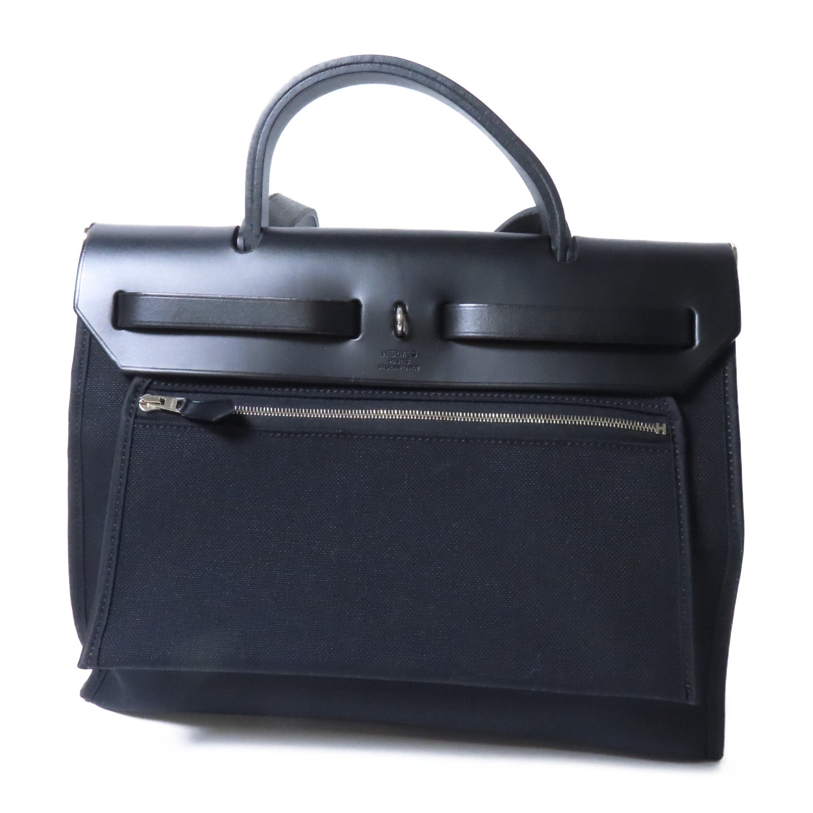 HERMES 帆布Herbag PM銀扣手挽肩背兩用袋黑色