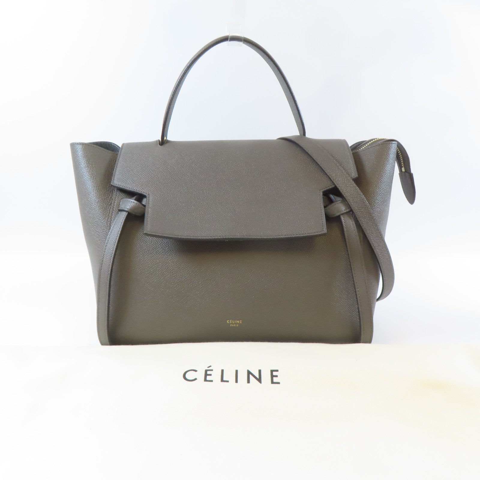 CELINE 牛皮皮革Belt Bag金扣手挽肩背兩用袋灰色