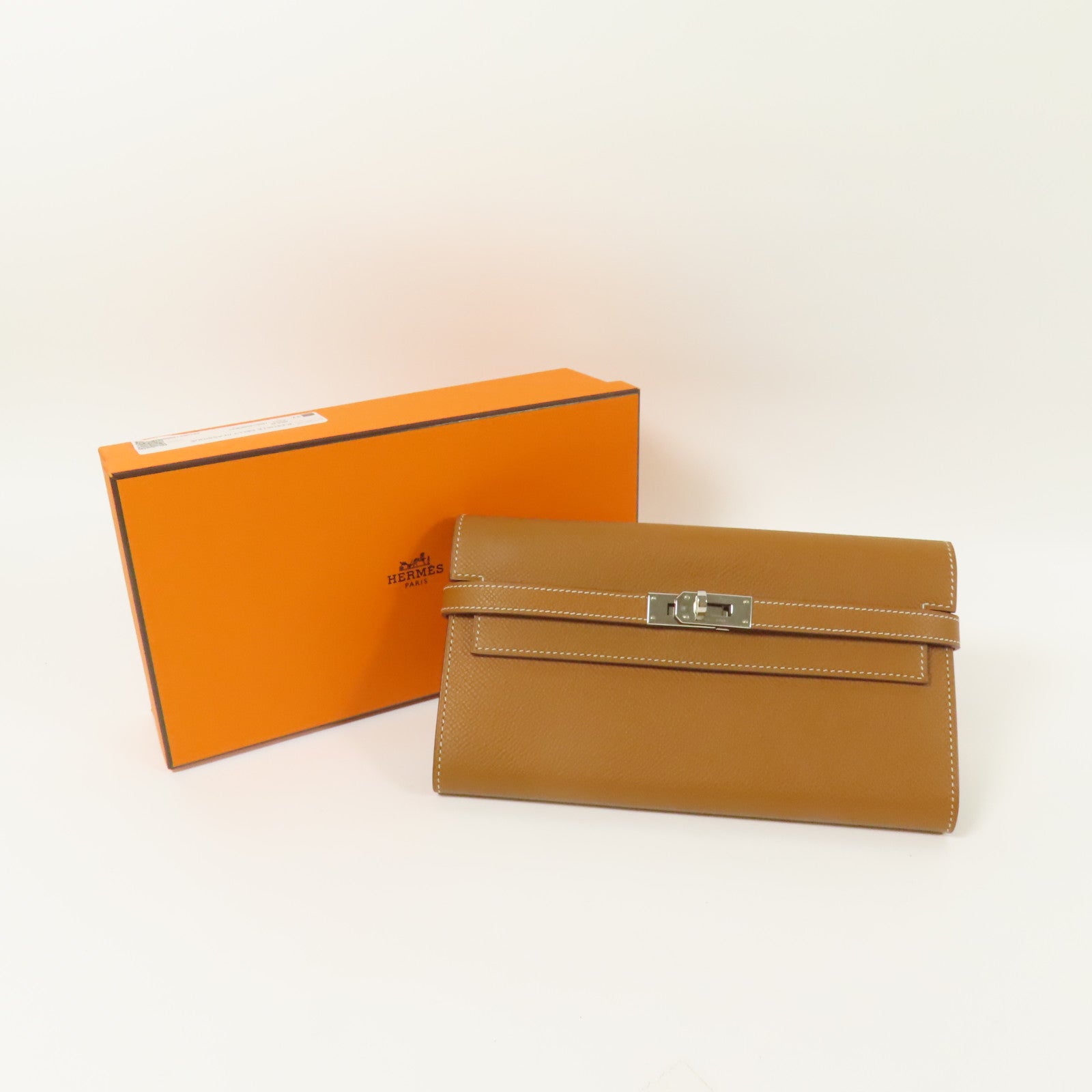 HERMES Epsom皮革Kelly Long Wallet銀扣長錢包Gold