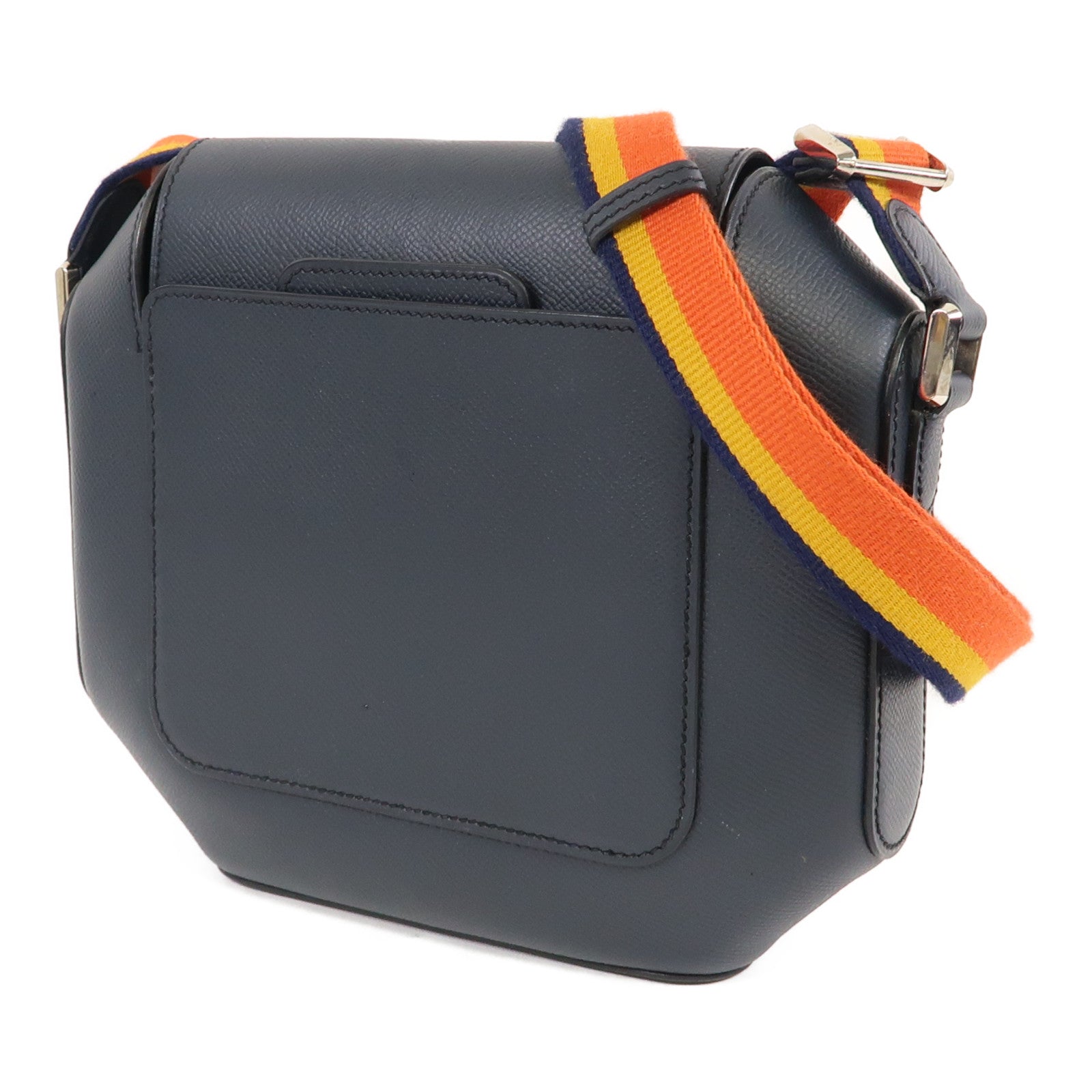 HERMES Epsom皮革Octogone 23銀扣肩背袋靛藍色