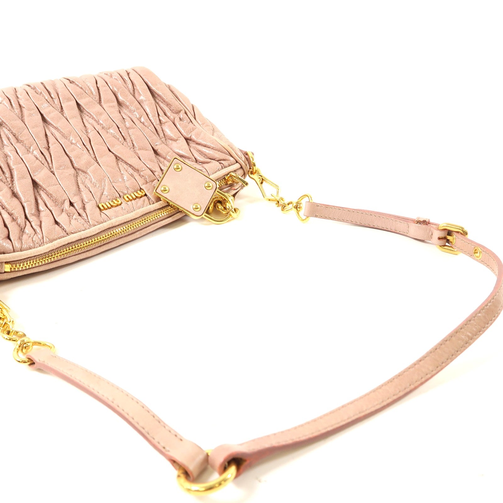 Miu Miu 皮革Shoulder Bag金扣肩背袋粉紅色