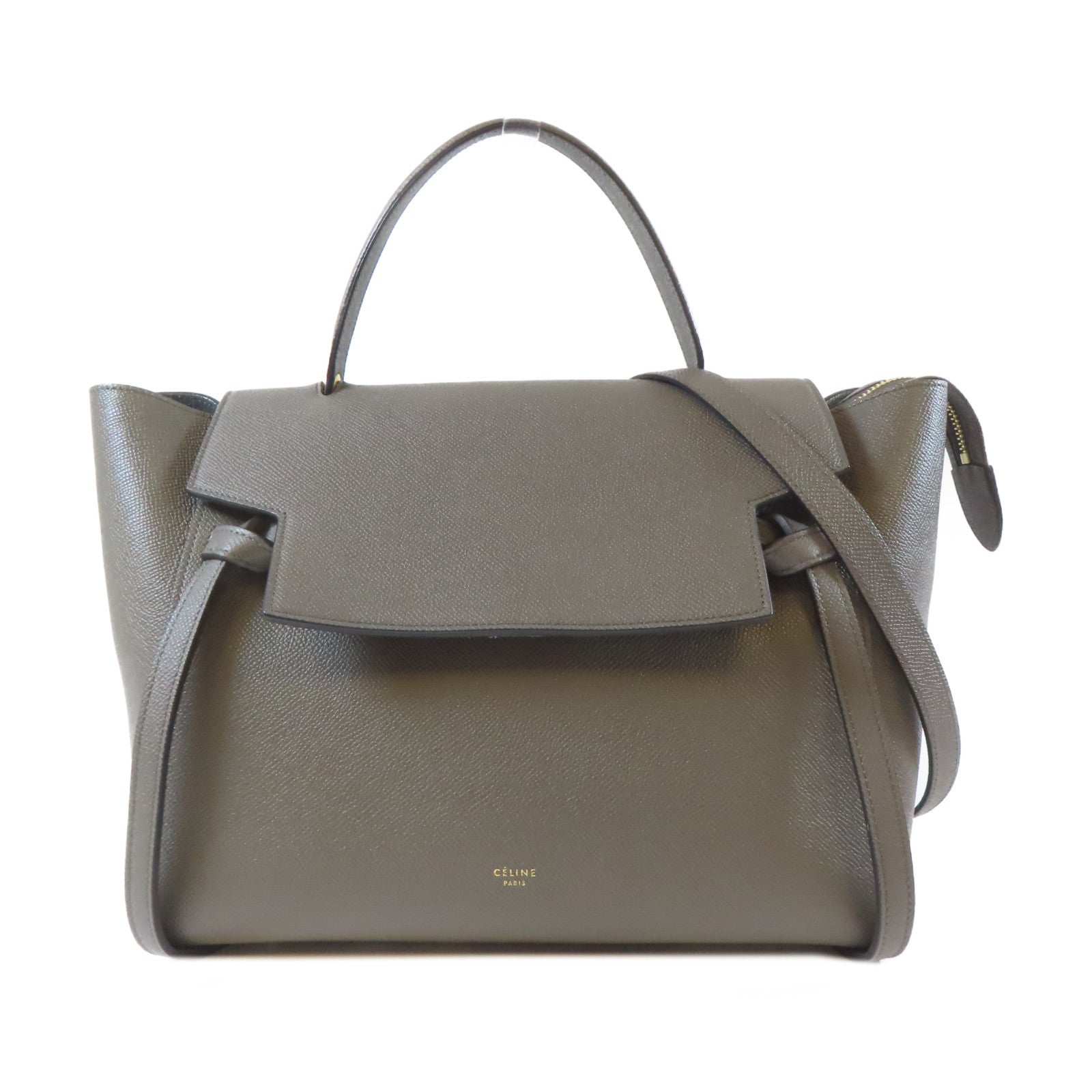 CELINE 牛皮皮革Belt Bag金扣手挽肩背兩用袋灰色