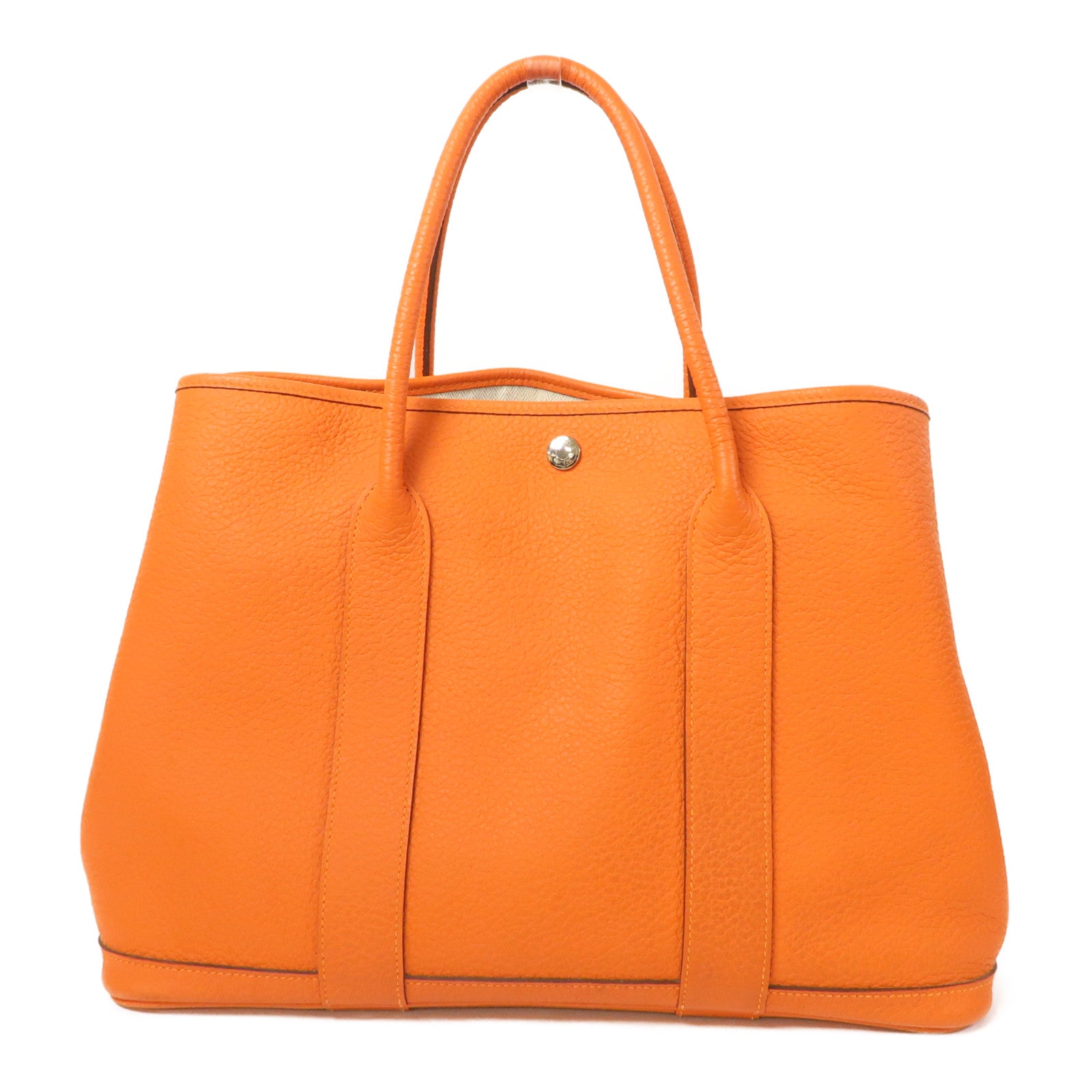 HERMES Negonda皮革Garden Party PM銀扣手挽袋火焰橘色