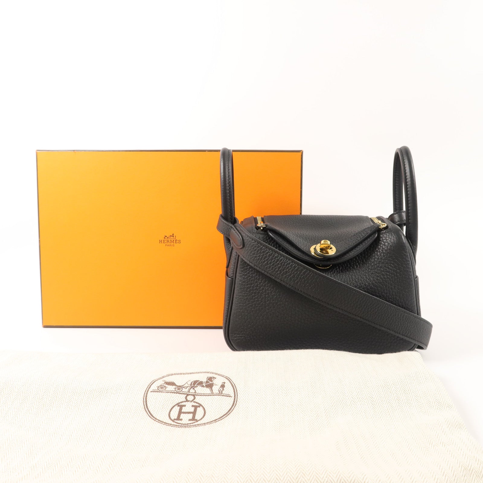 HERMES Clemence皮革Mini Lindy手挽肩背兩用袋Noir