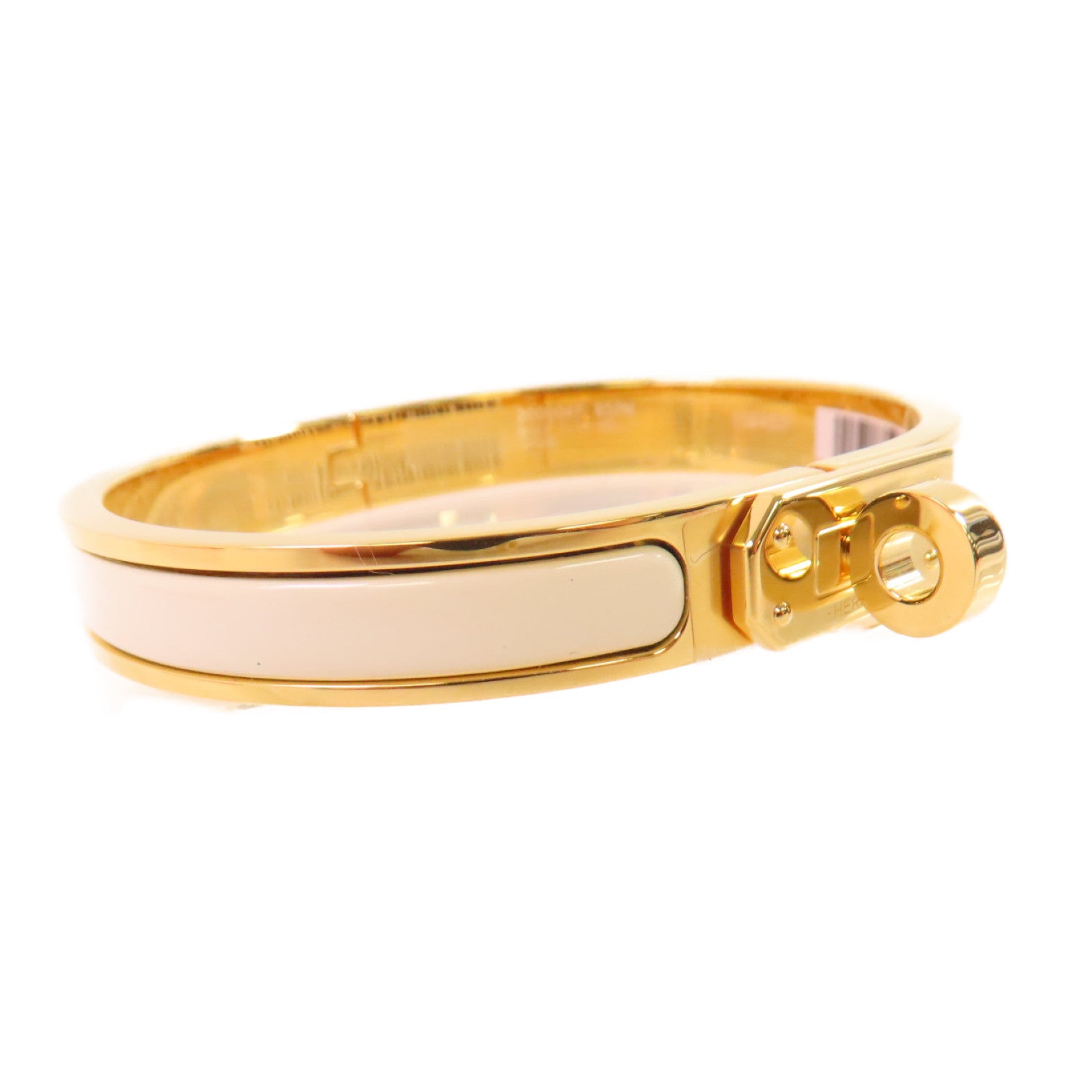 HERMES 金屬/琺瑯Mini Clic Kelly Bracelet金扣手鏈金色/米白色