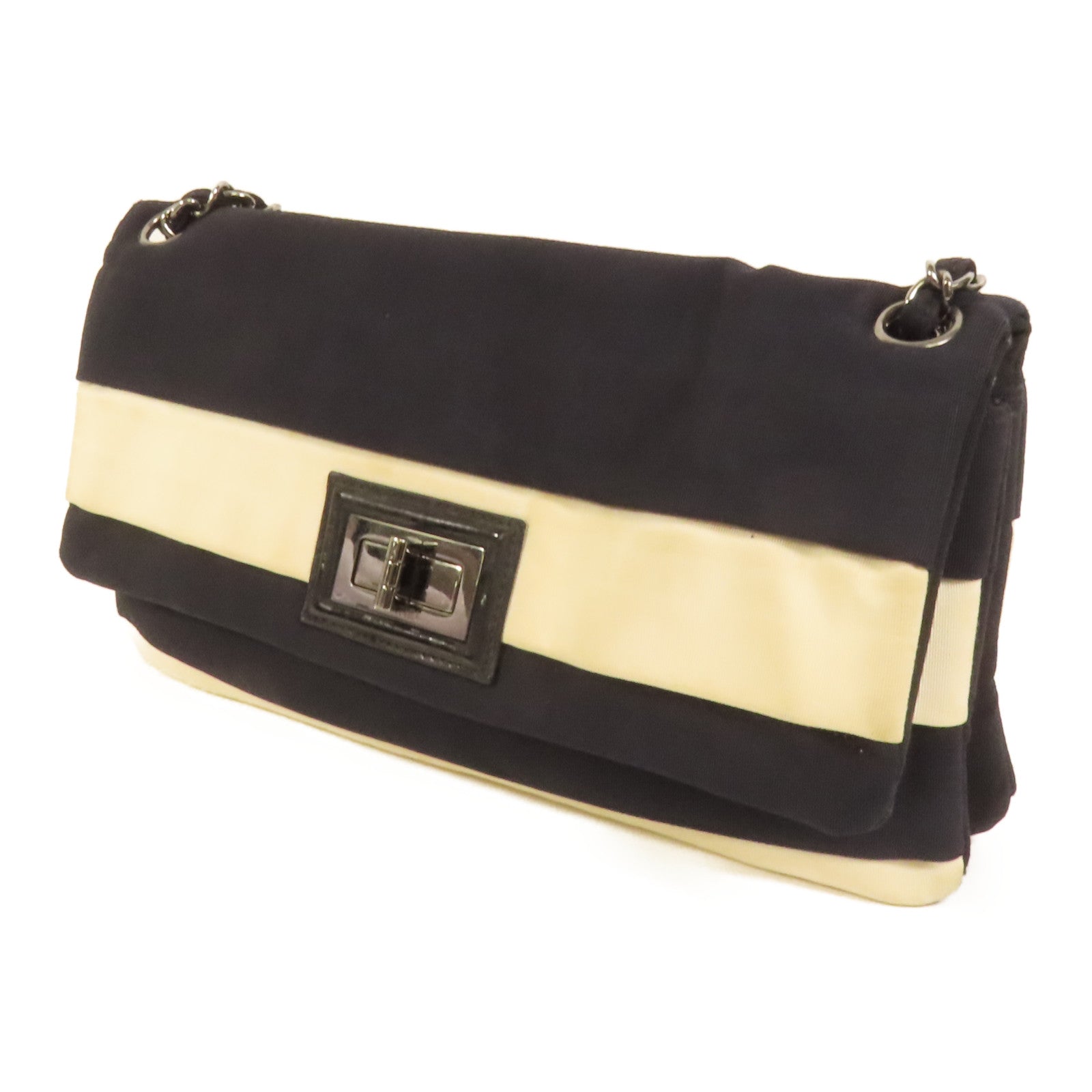 CHANEL 帆布Chain Shoulder銀扣鏈帶肩背袋