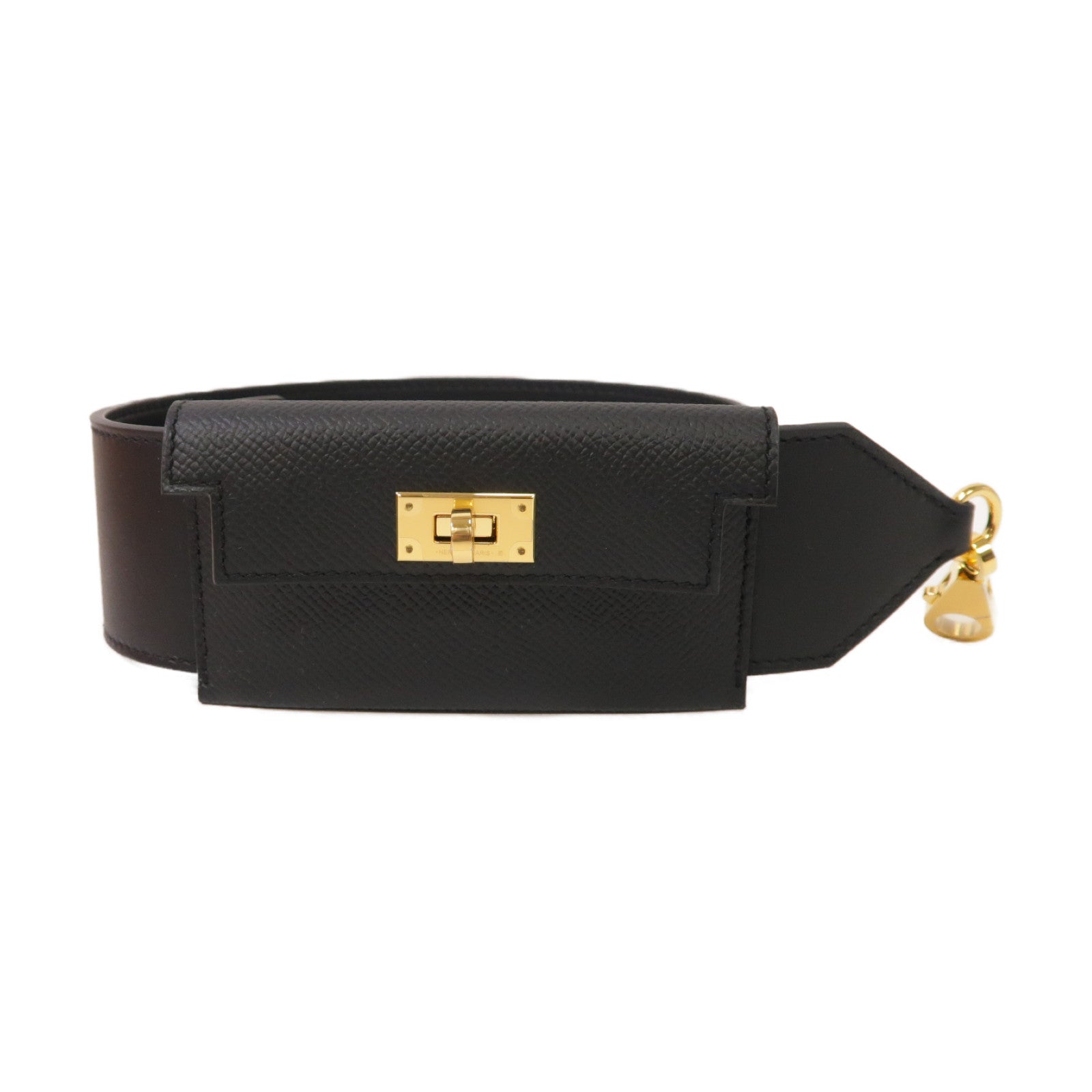 HERMES Swift皮革Kelly Pocket Bag Strap金扣皮帶黑色