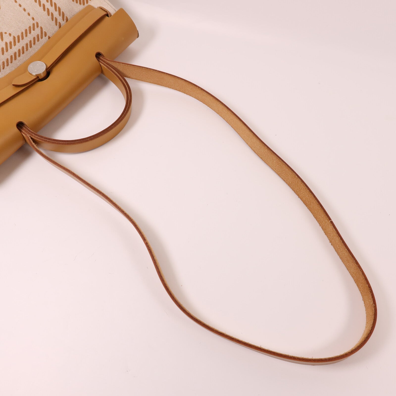 HERMES 帆布Herbag PM銀扣手挽肩背兩用袋Beige
