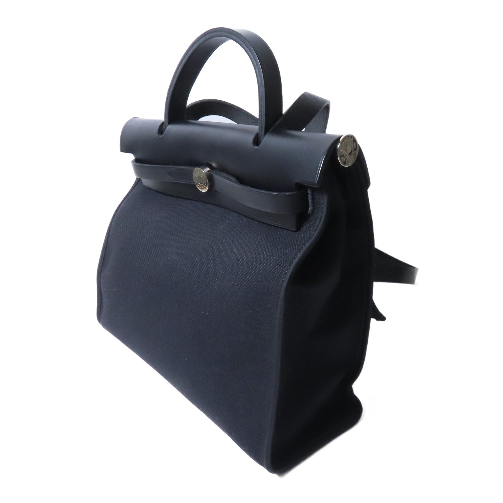 HERMES 帆布Herbag PM銀扣手挽肩背兩用袋黑色