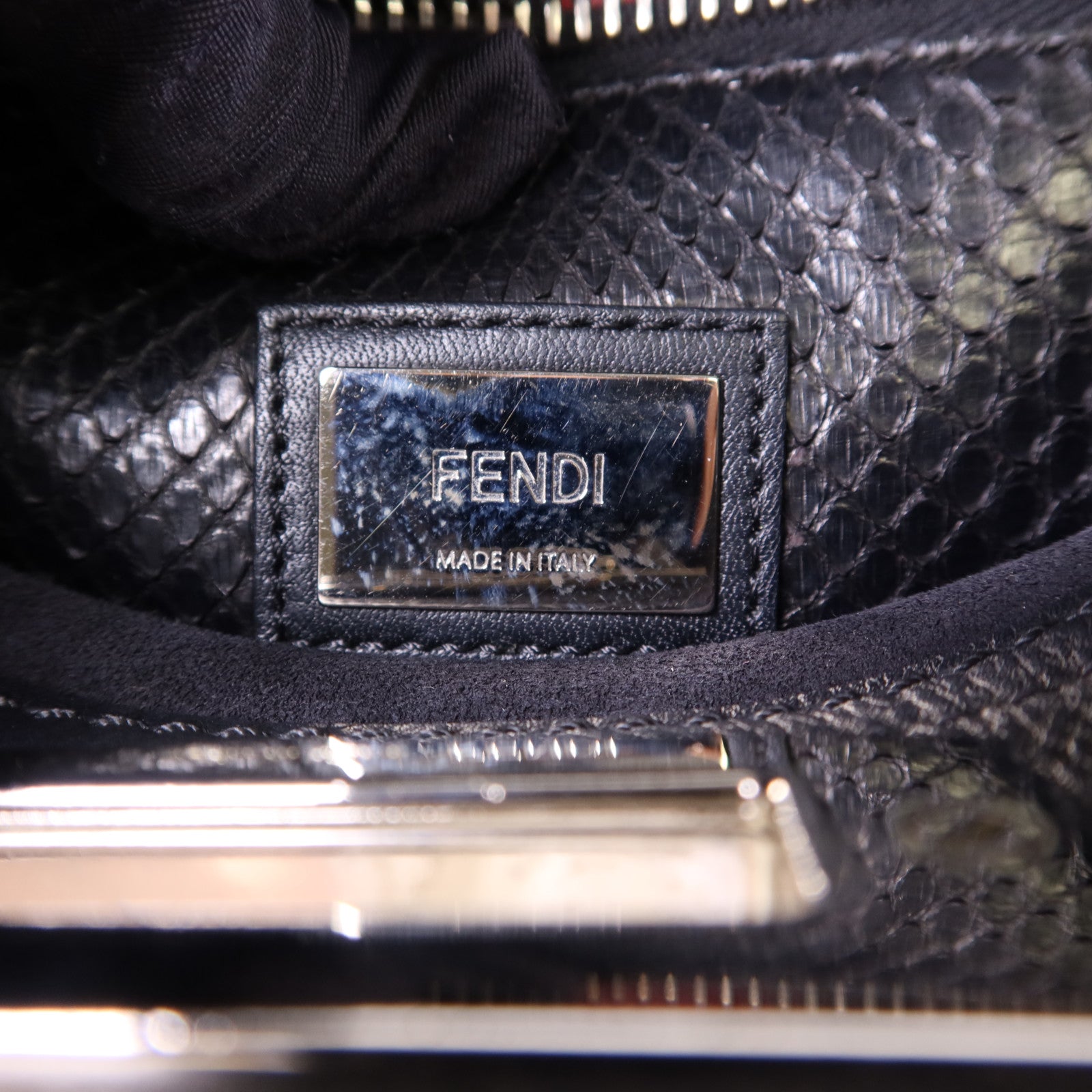 FENDI 蛇皮皮革/牛皮皮革Peekaboo Bag銀扣手挽肩背兩用袋