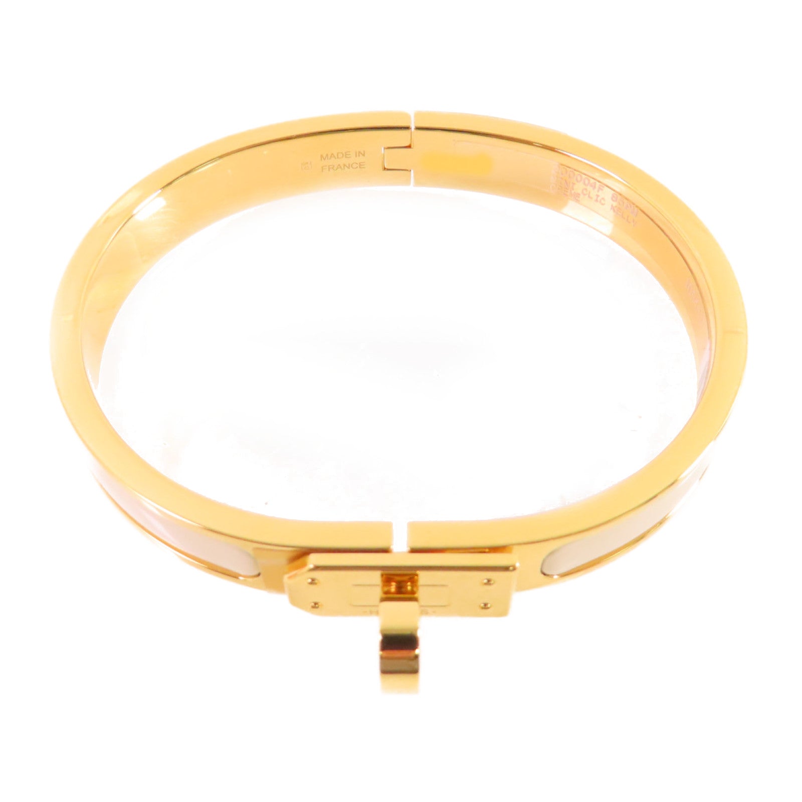 HERMES 金屬/琺瑯Mini Clic Kelly Bracelet金扣手鏈金色/米白色