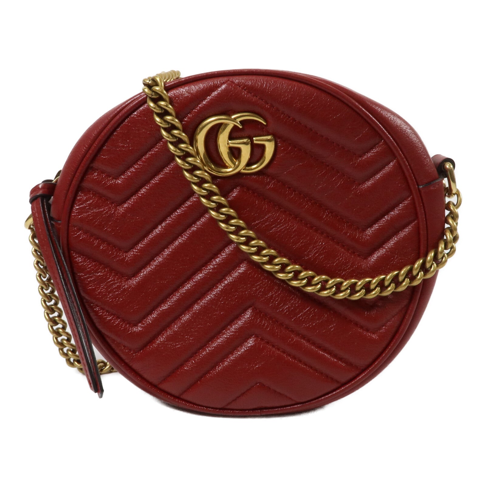GUCCI 牛皮皮革GG Marmont Round Bag鏈帶肩背袋