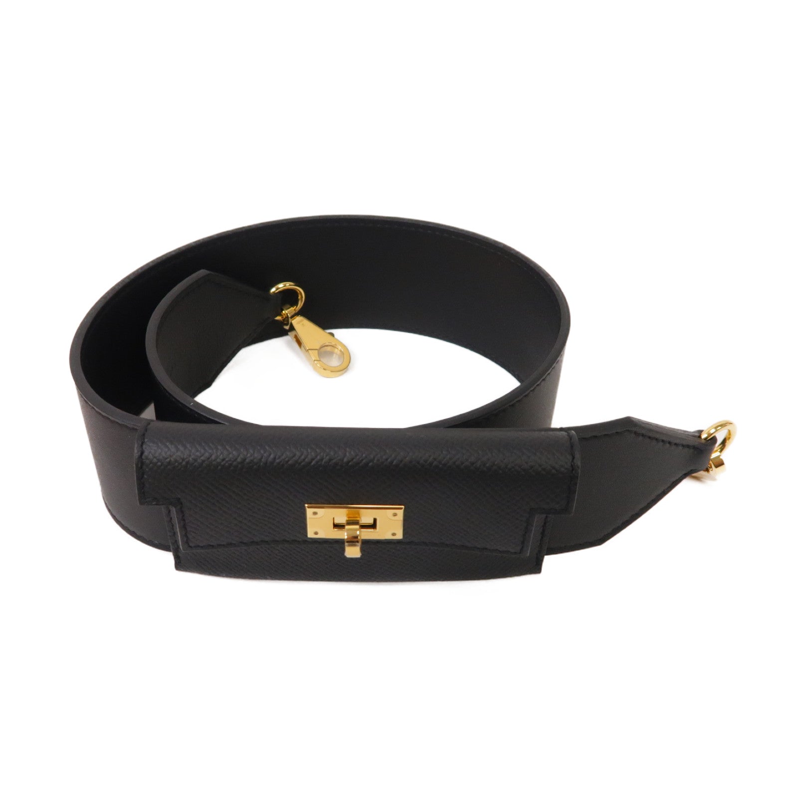 HERMES Swift皮革Kelly Pocket Bag Strap金扣皮帶黑色