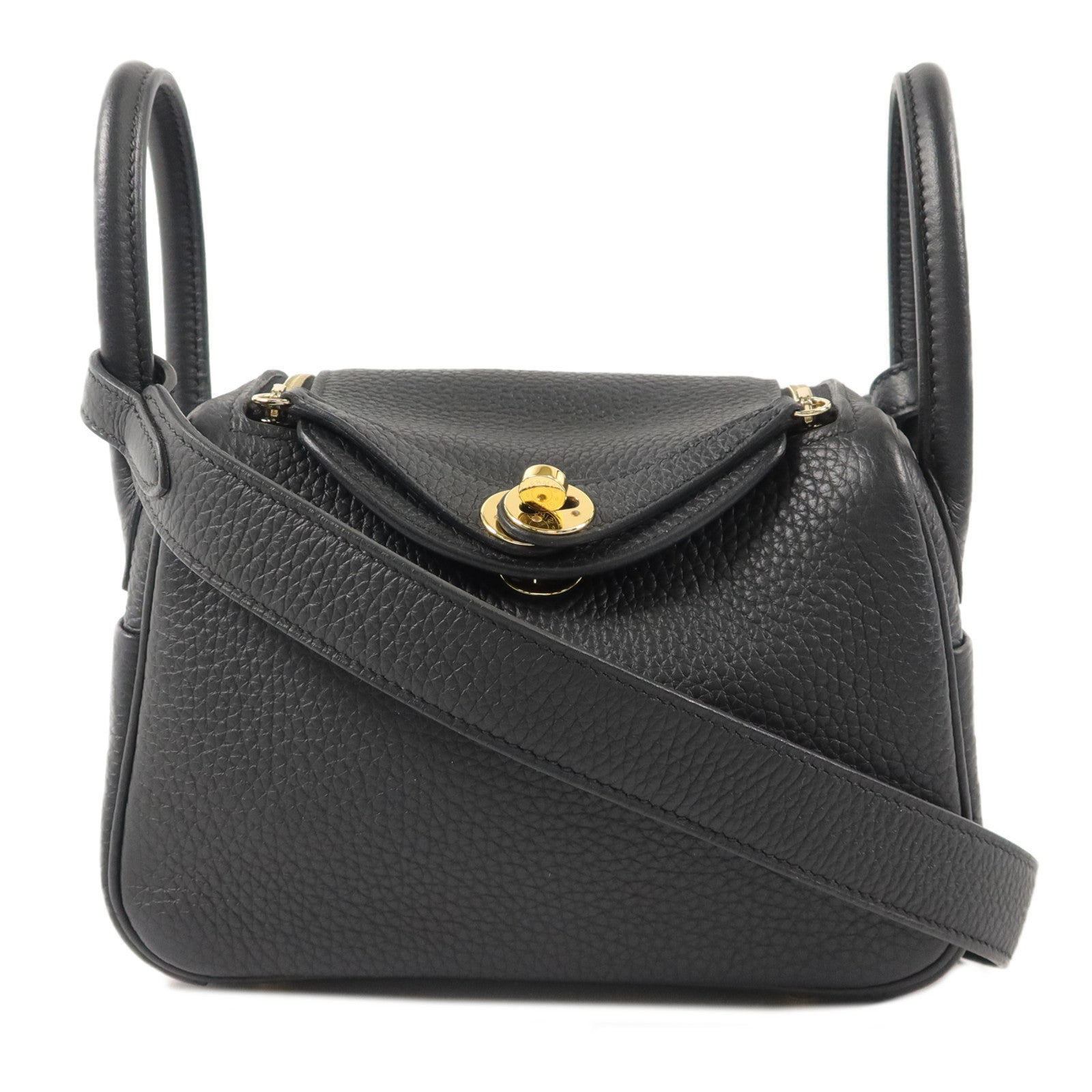 HERMES Clemence皮革Mini Lindy手挽肩背兩用袋Noir