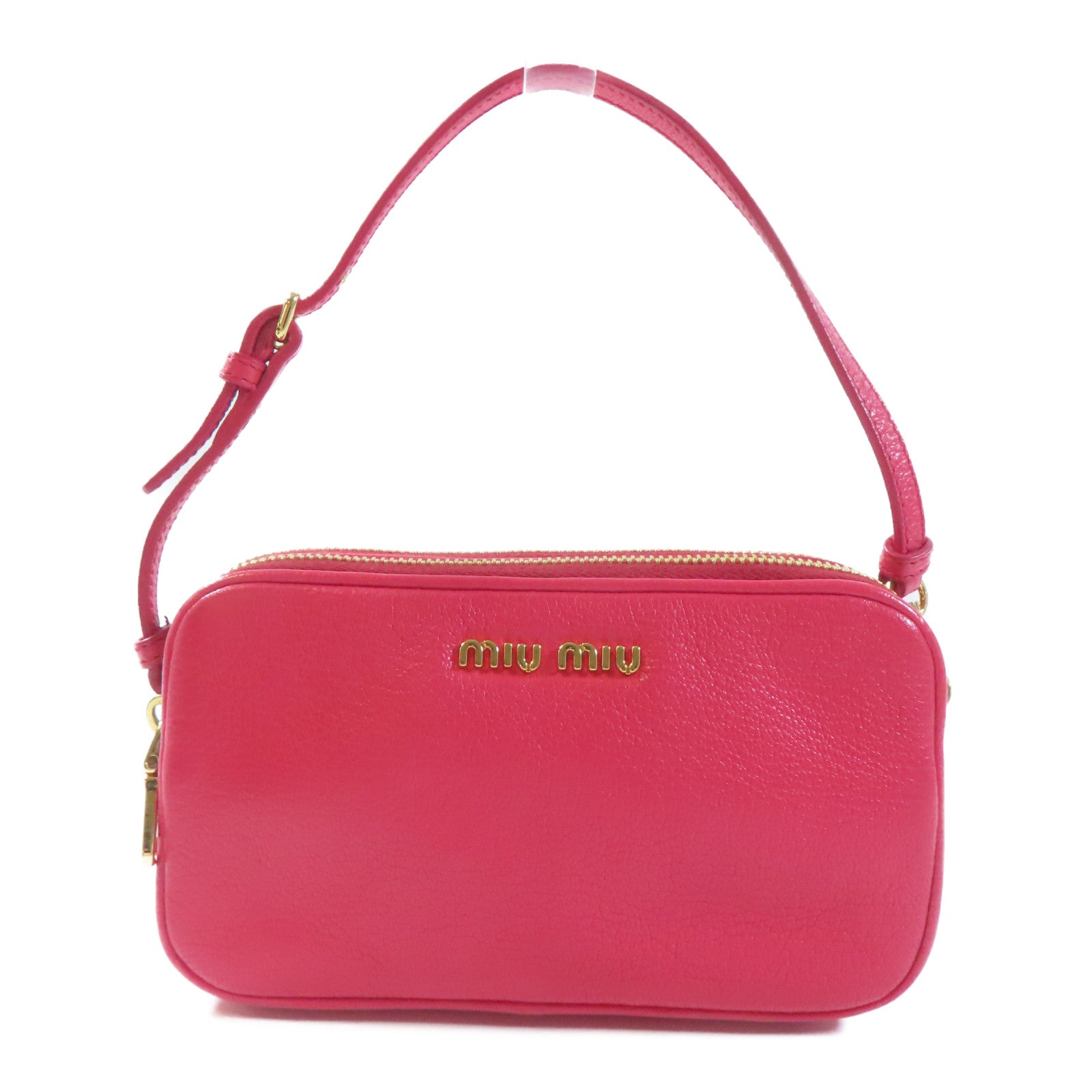 Miu Miu 牛皮皮革Pouch金扣手拿包粉紅色