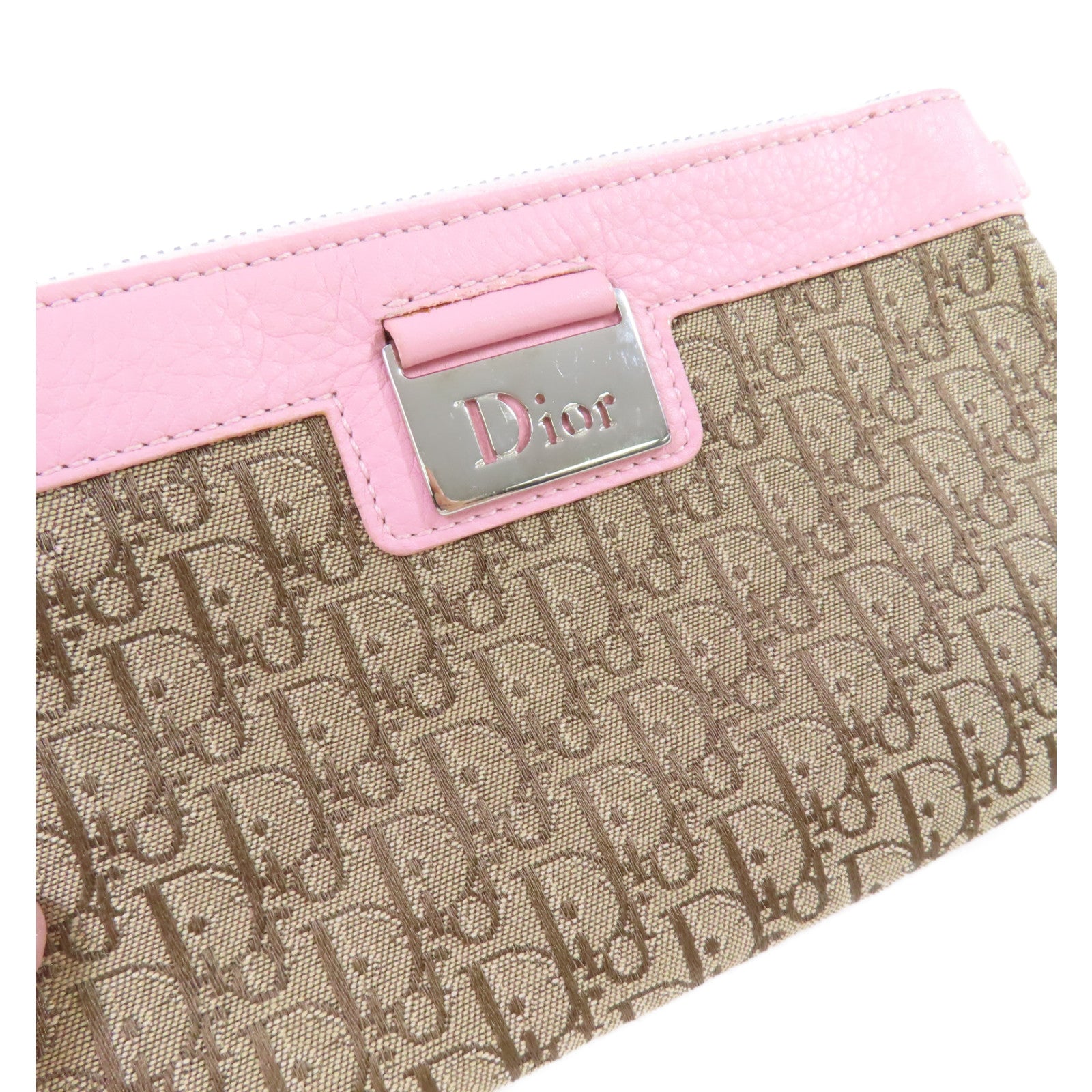 Dior Oblique帆布Pouch手拿包啡色/粉紅色