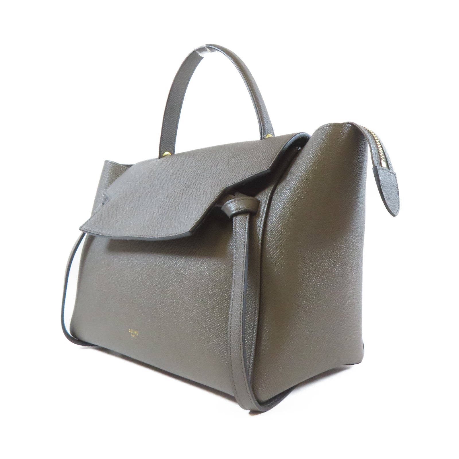 CELINE 牛皮皮革Belt Bag金扣手挽肩背兩用袋灰色