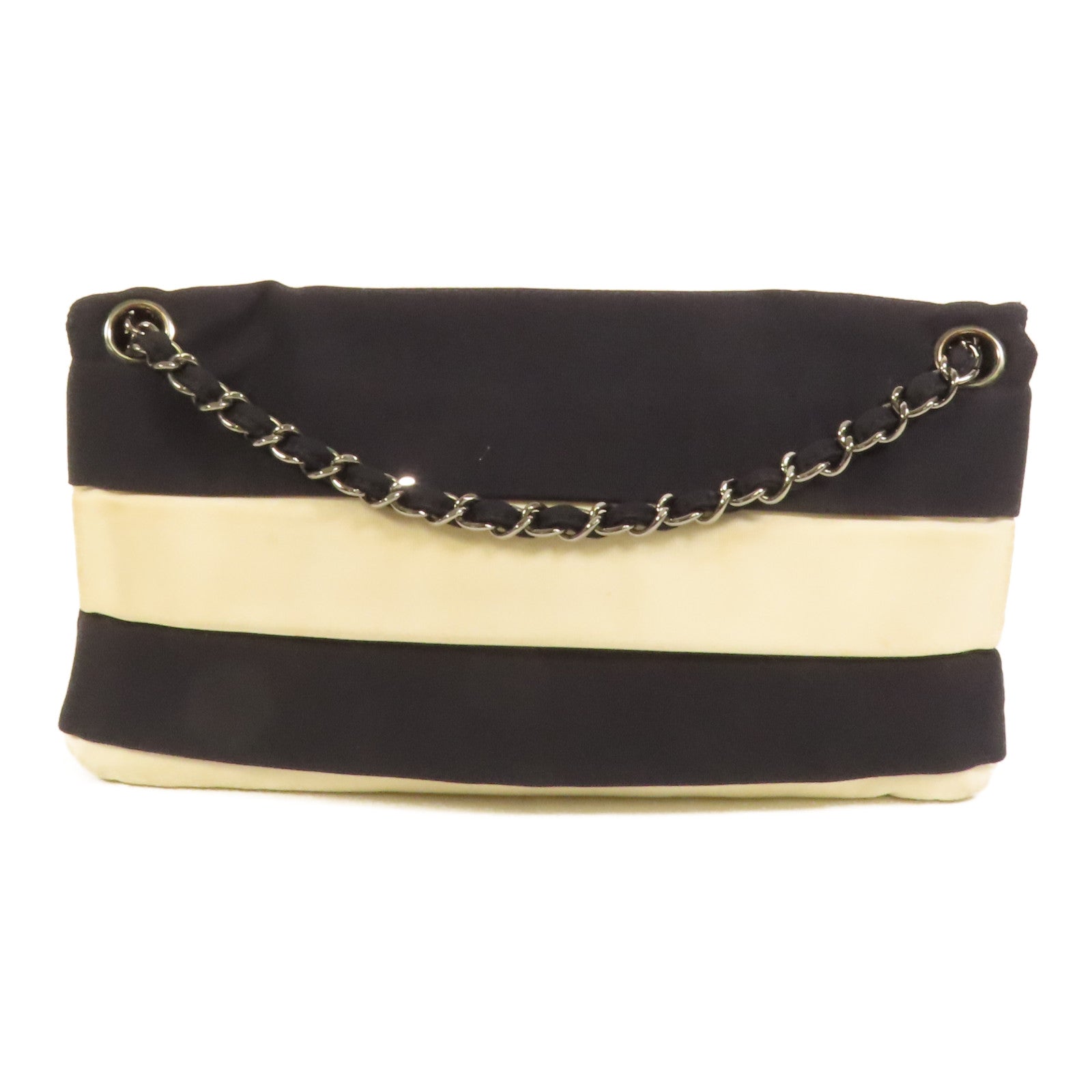 CHANEL 帆布Chain Shoulder銀扣鏈帶肩背袋