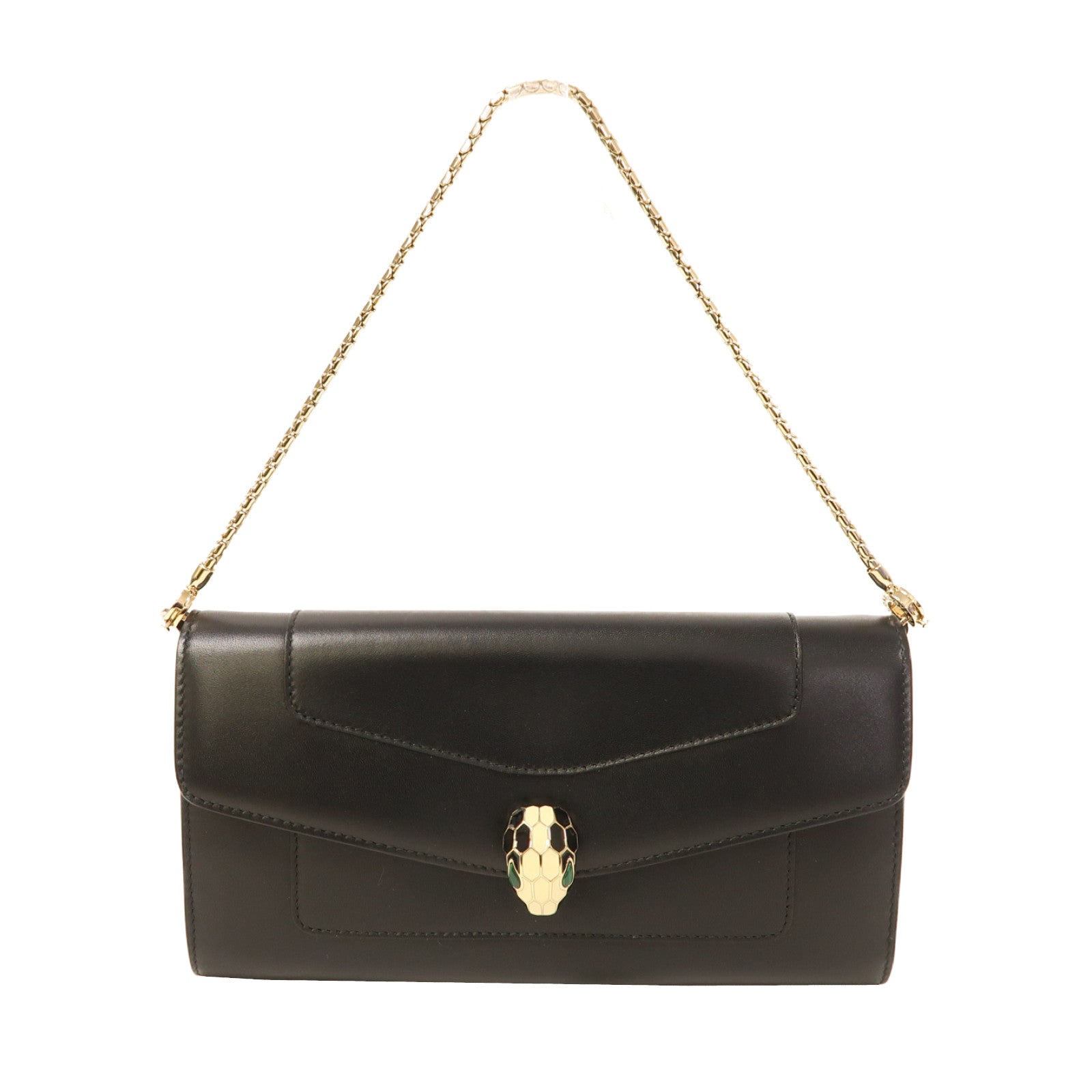 BVLGARI 牛皮皮革Hand Bag金扣手挽袋黑色