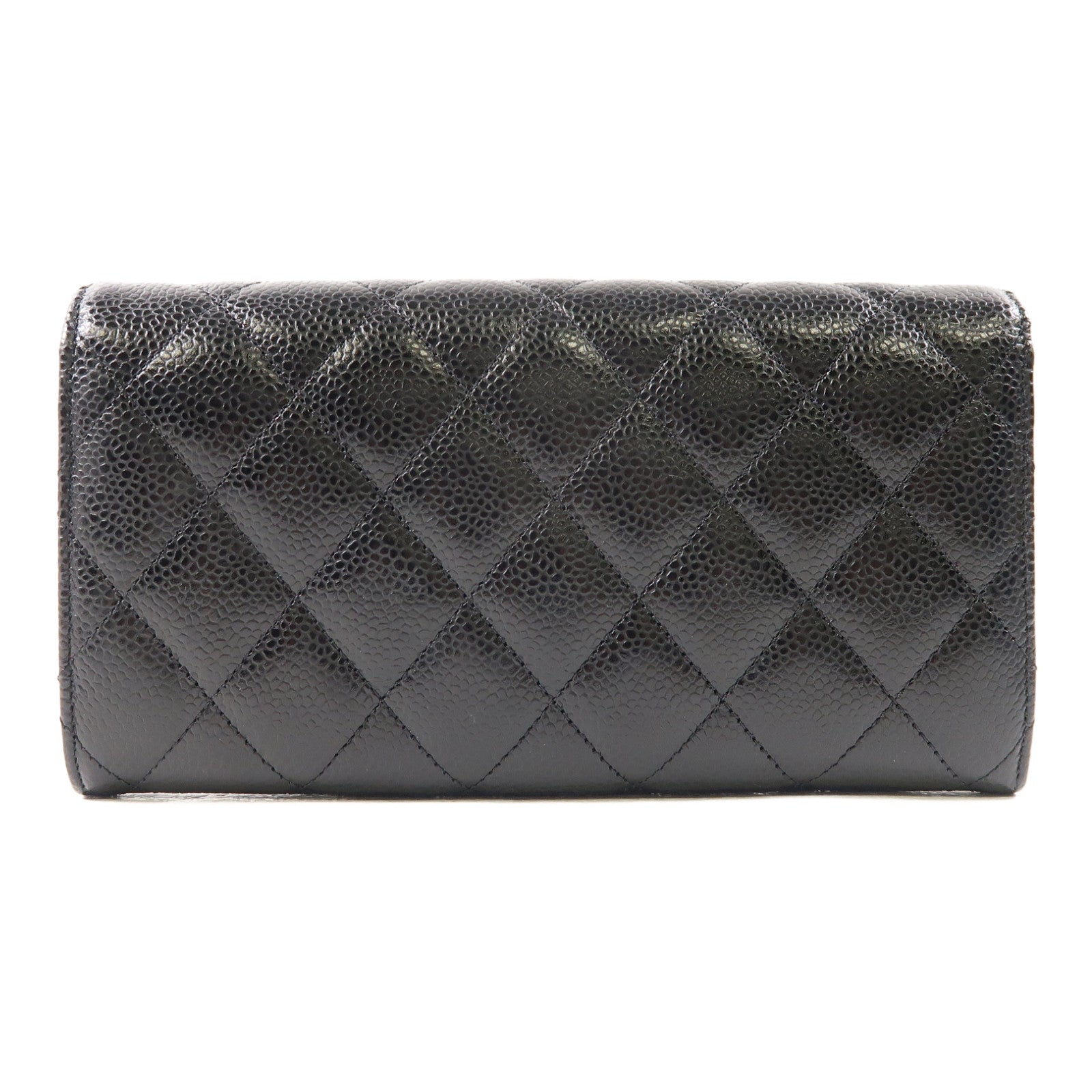 CHANEL 菱格牛皮皮革Long Wallet金扣長錢包黑色