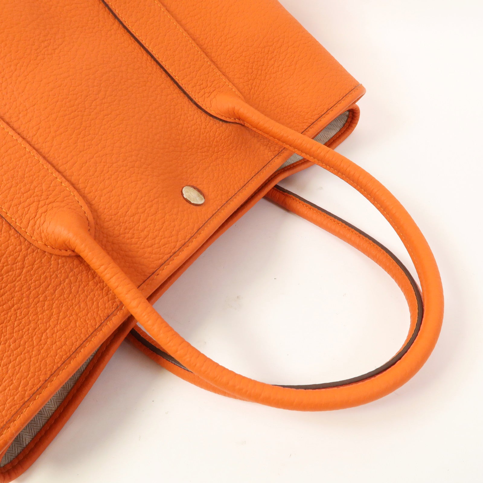 HERMES Negonda皮革Garden Party PM銀扣手挽袋火焰橘色