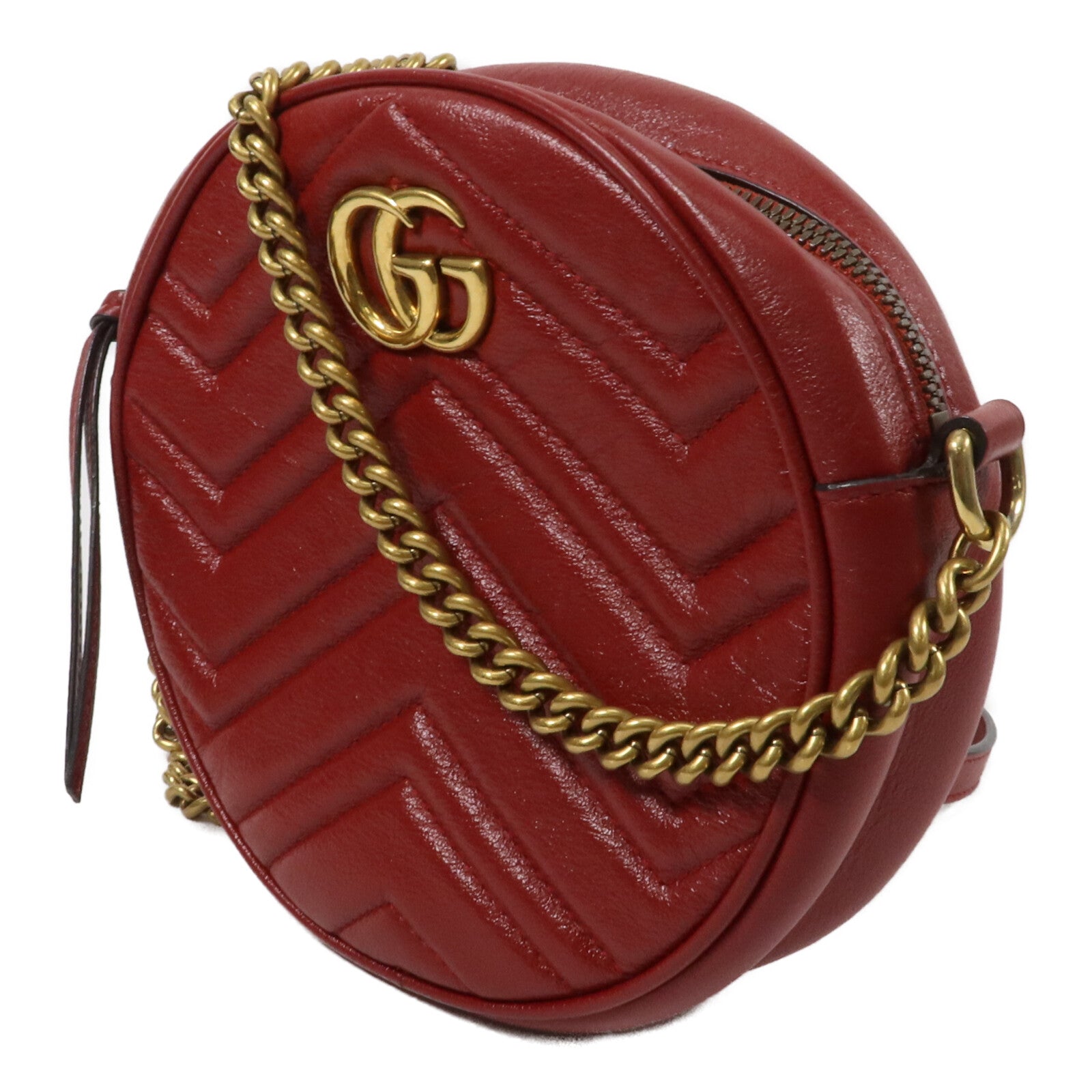 GUCCI 牛皮皮革GG Marmont Round Bag鏈帶肩背袋