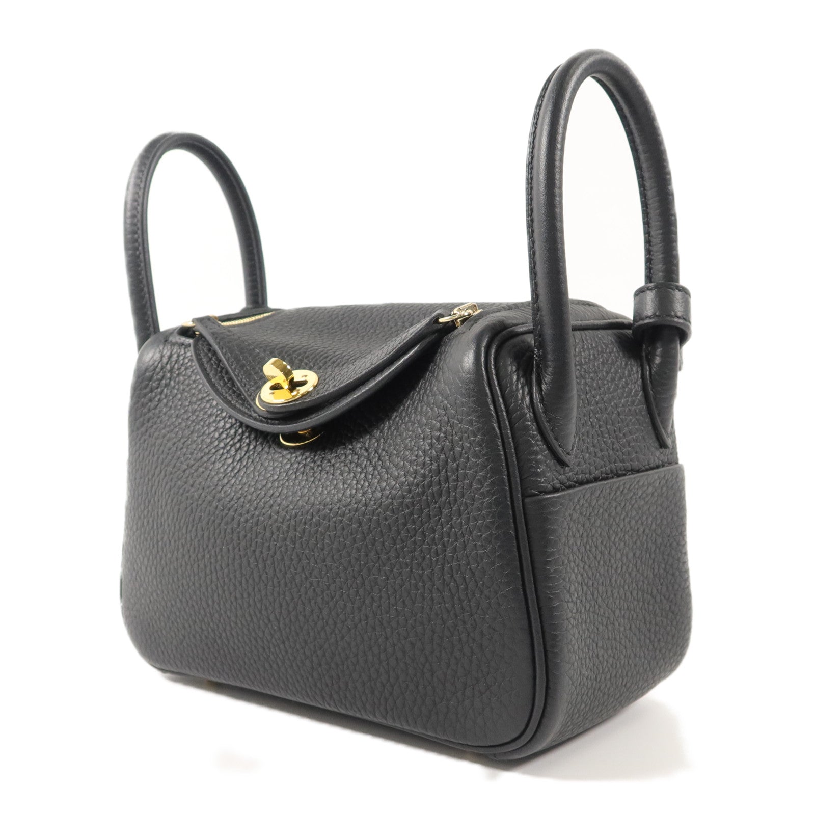 HERMES Clemence皮革Mini Lindy手挽肩背兩用袋Noir