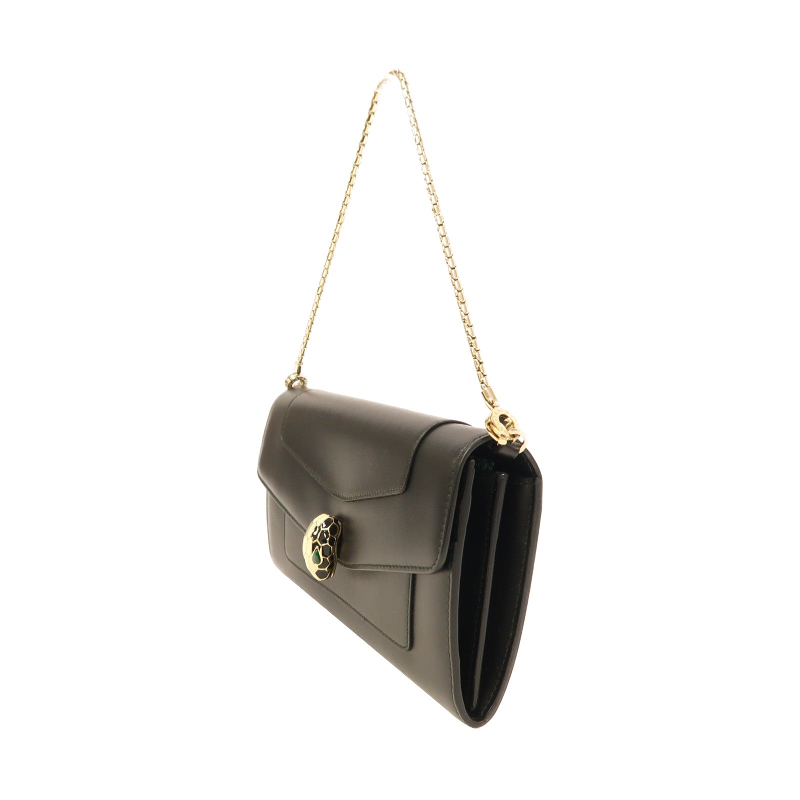 BVLGARI 牛皮皮革Hand Bag金扣手挽袋黑色