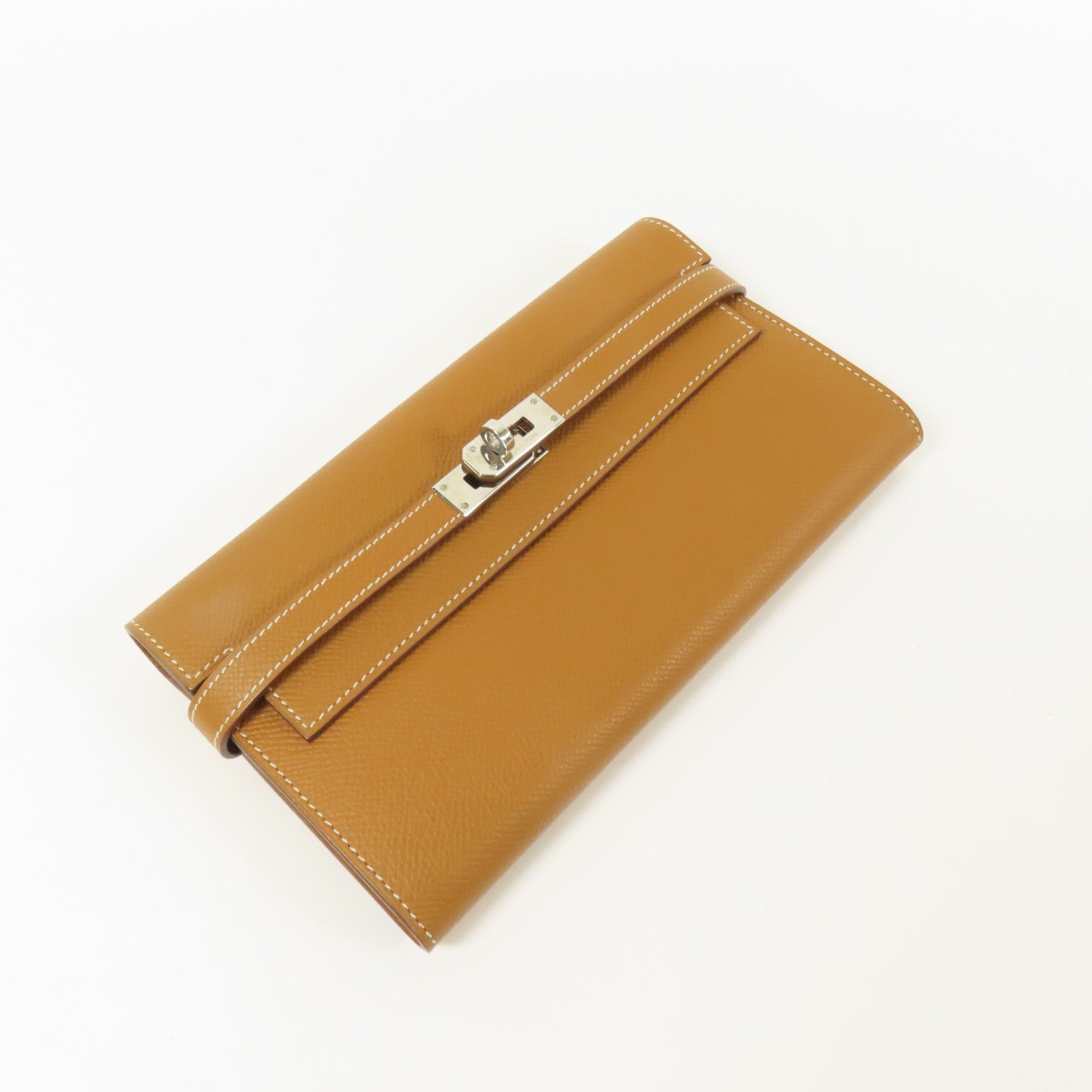 HERMES Epsom皮革Kelly Long Wallet銀扣長錢包Gold